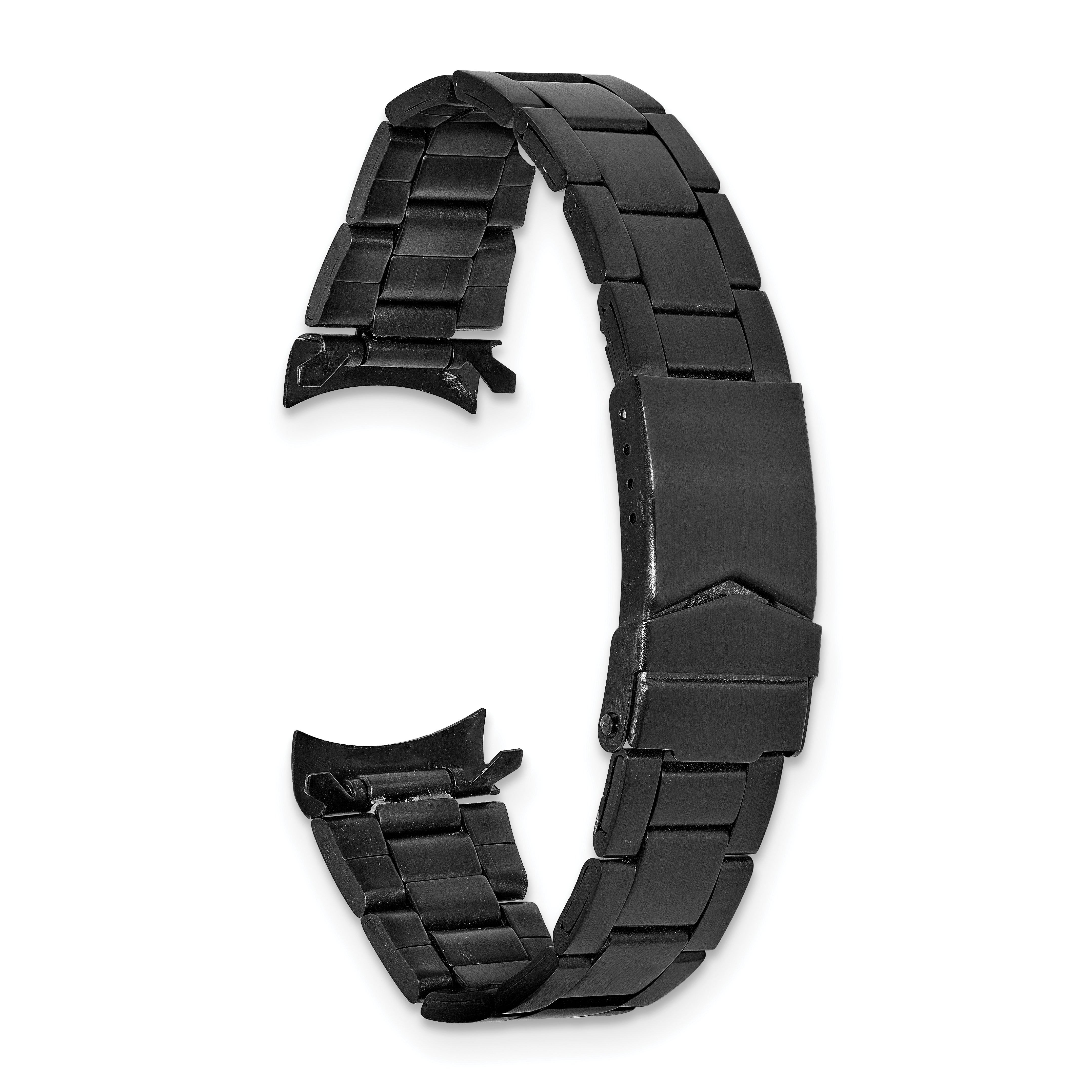 18-20mm Satin Black PVD-plated Stainless Steel Oyster-Style Link with Deployment Buckle 6.75 inch Watch Band