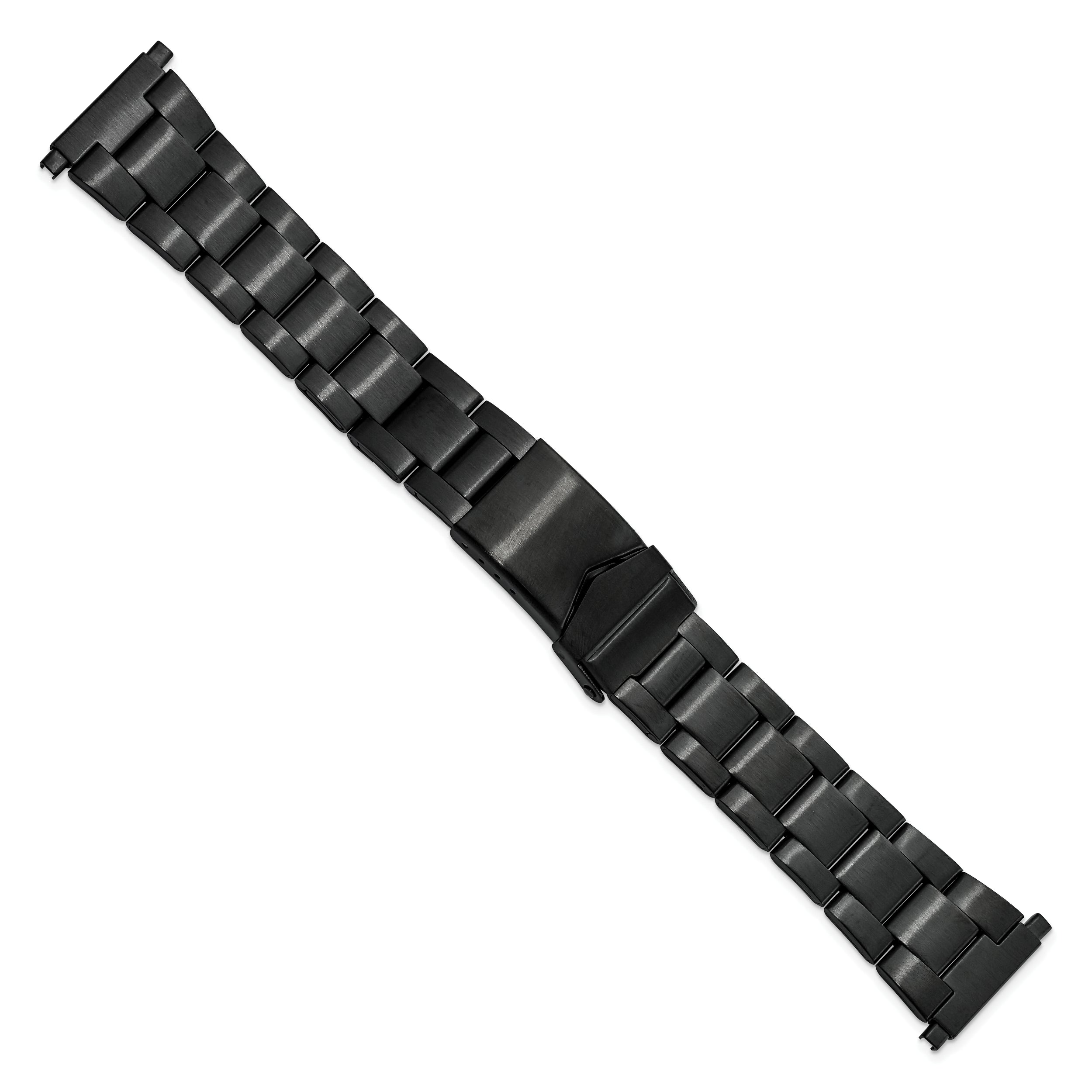 18-23mm Satin Black PVD-plated Stainless Steel Oyster-Style Solid Link with Deployment Buckle 6.75 inch Watch Band