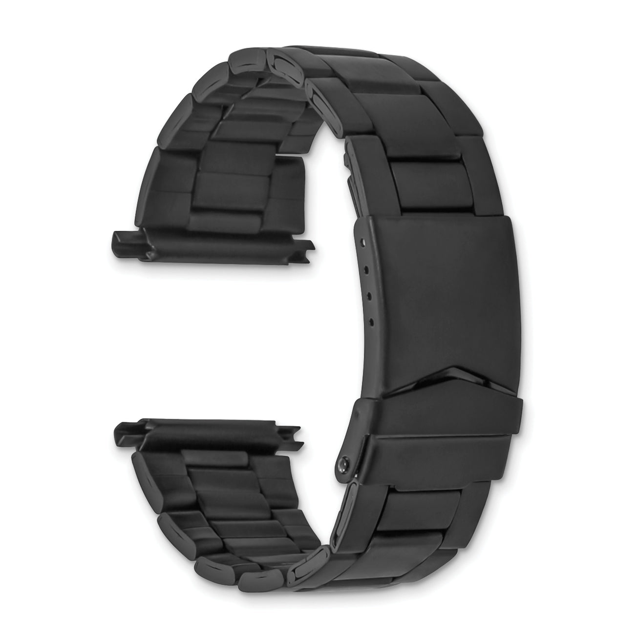 18-23mm Satin Black PVD-plated Stainless Steel Oyster-Style Solid Link with Deployment Buckle 6.75 inch Watch Band