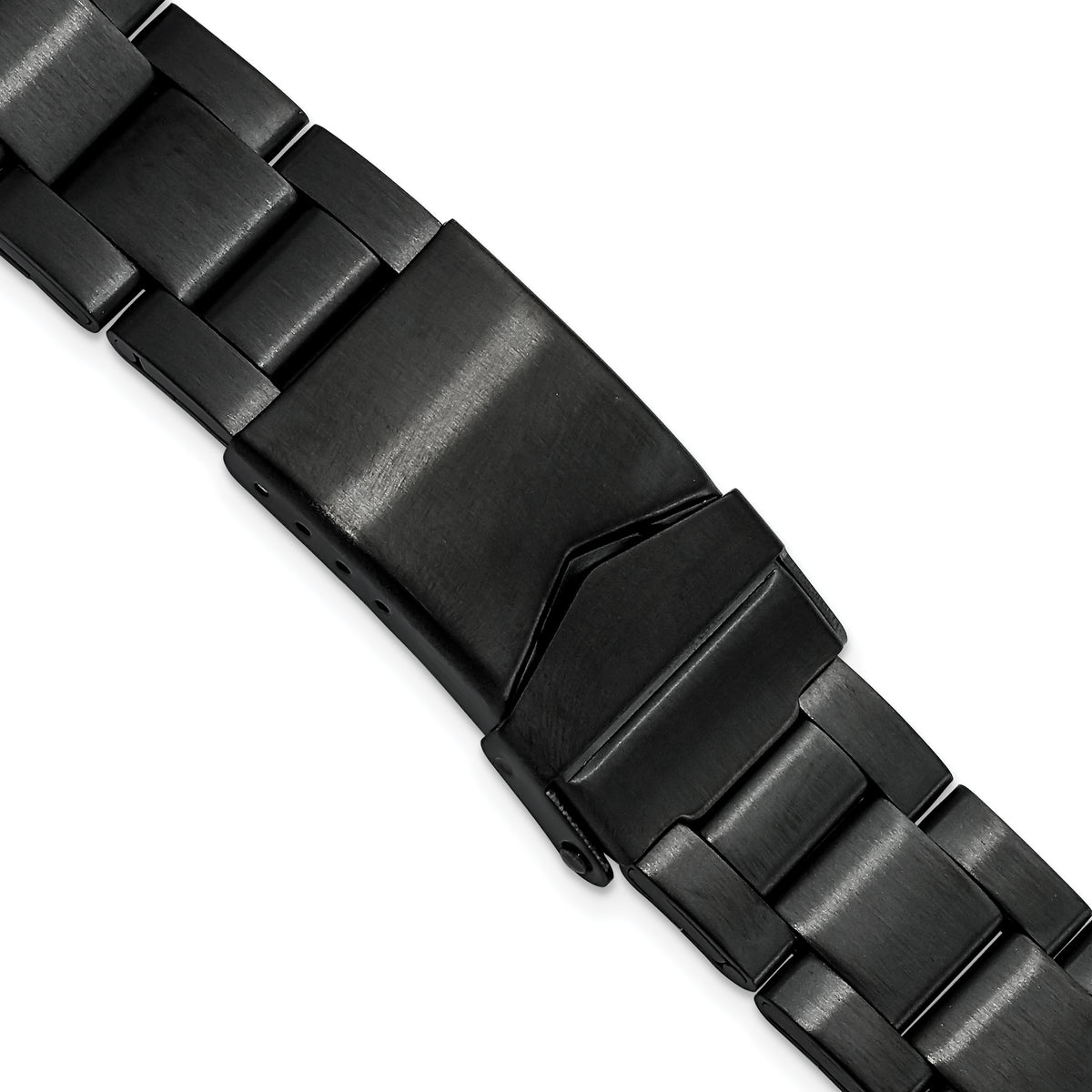 DeBeer 18-23mm Satin Black PVD-plated Stainless Steel Oyster-Style Solid Link with Deployment Buckle 6.75 inch Watch Band