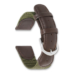 16mm Olive Army Style Nylon and Brown Leather with Stainless Steel Buckle 7.75 inch Watch Band