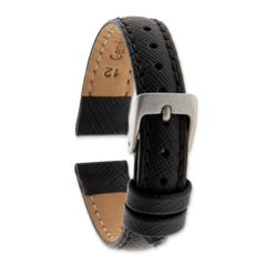 Gilden Black 18mm Matte Gator Grain Calfskin Leather with Silver-tone Aluminum Buckle 7.75 inch Watch Band