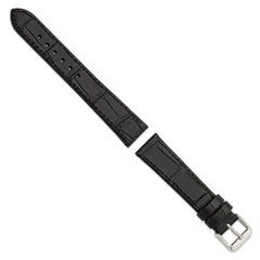 Gilden Black 18mm Matte Gator Grain Calfskin Leather with Silver-tone Aluminum Buckle 7.75 inch Watch Band