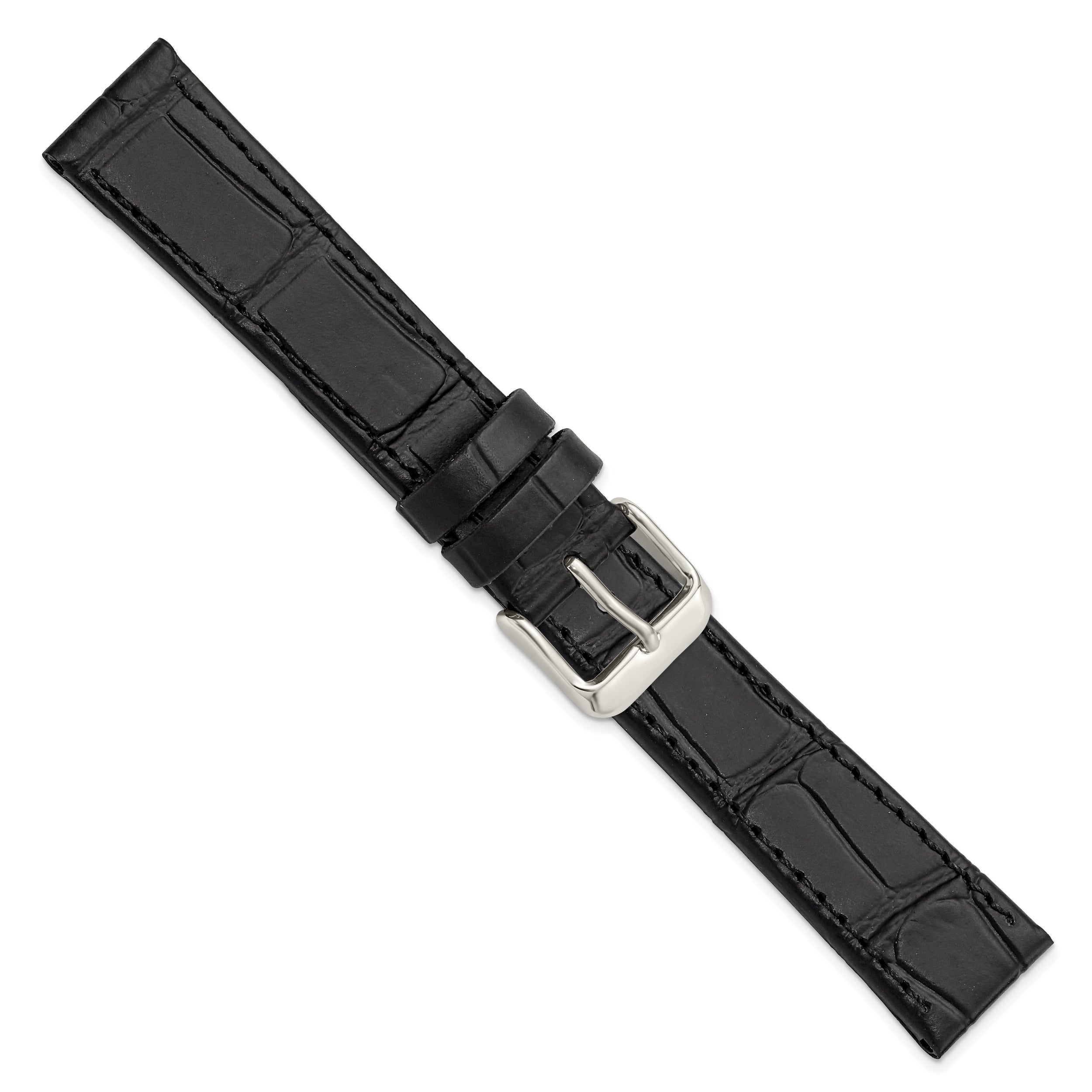 Gilden Black 18mm Matte Gator Grain Calfskin Leather with Silver-tone Aluminum Buckle 7.75 inch Watch Band