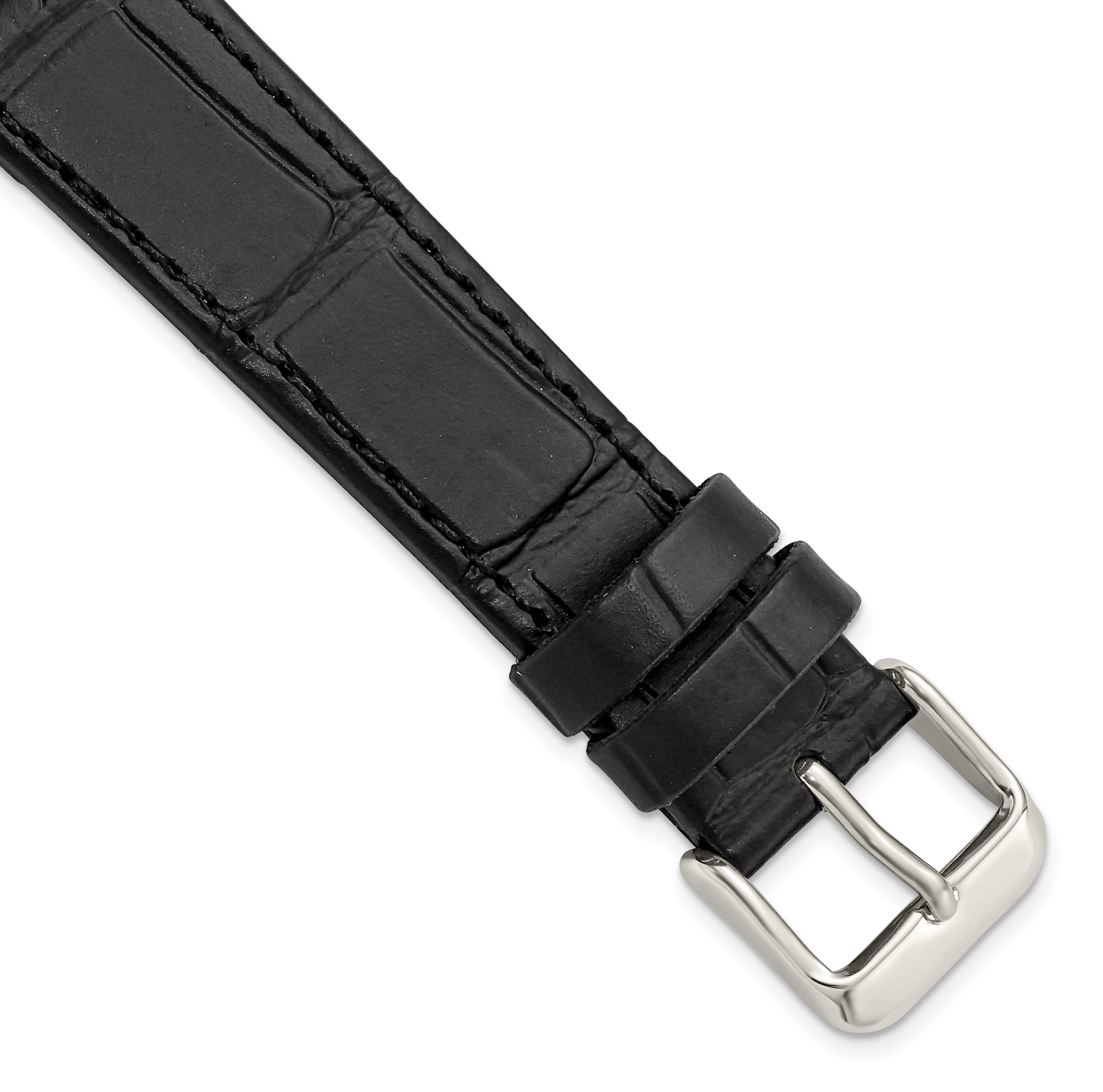 Gilden Black 18mm Matte Gator Grain Calfskin Leather with Silver-tone Aluminum Buckle 7.75 inch Watch Band