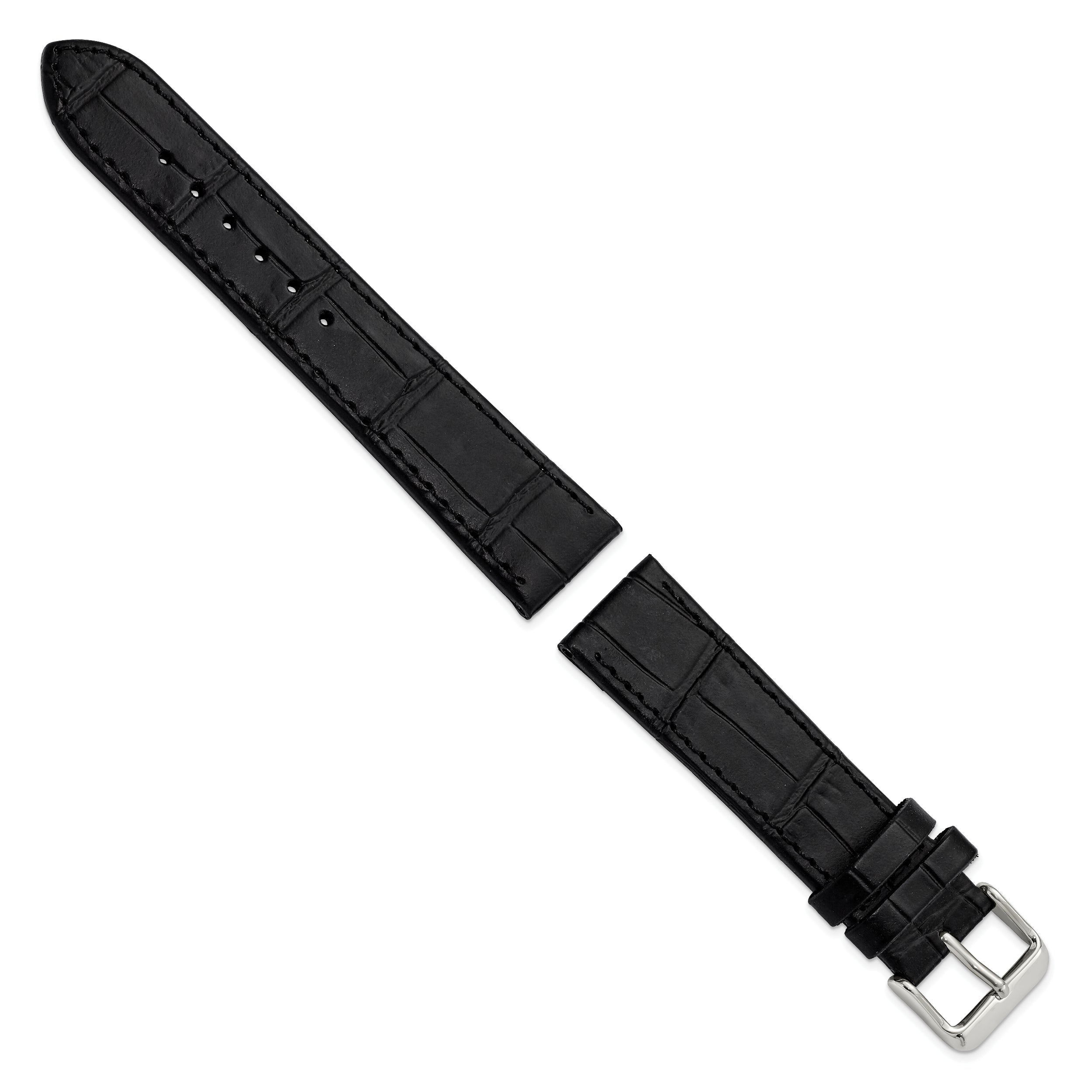 Gilden Black 18mm Matte Gator Grain Calfskin Leather with Silver-tone Aluminum Buckle 7.75 inch Watch Band