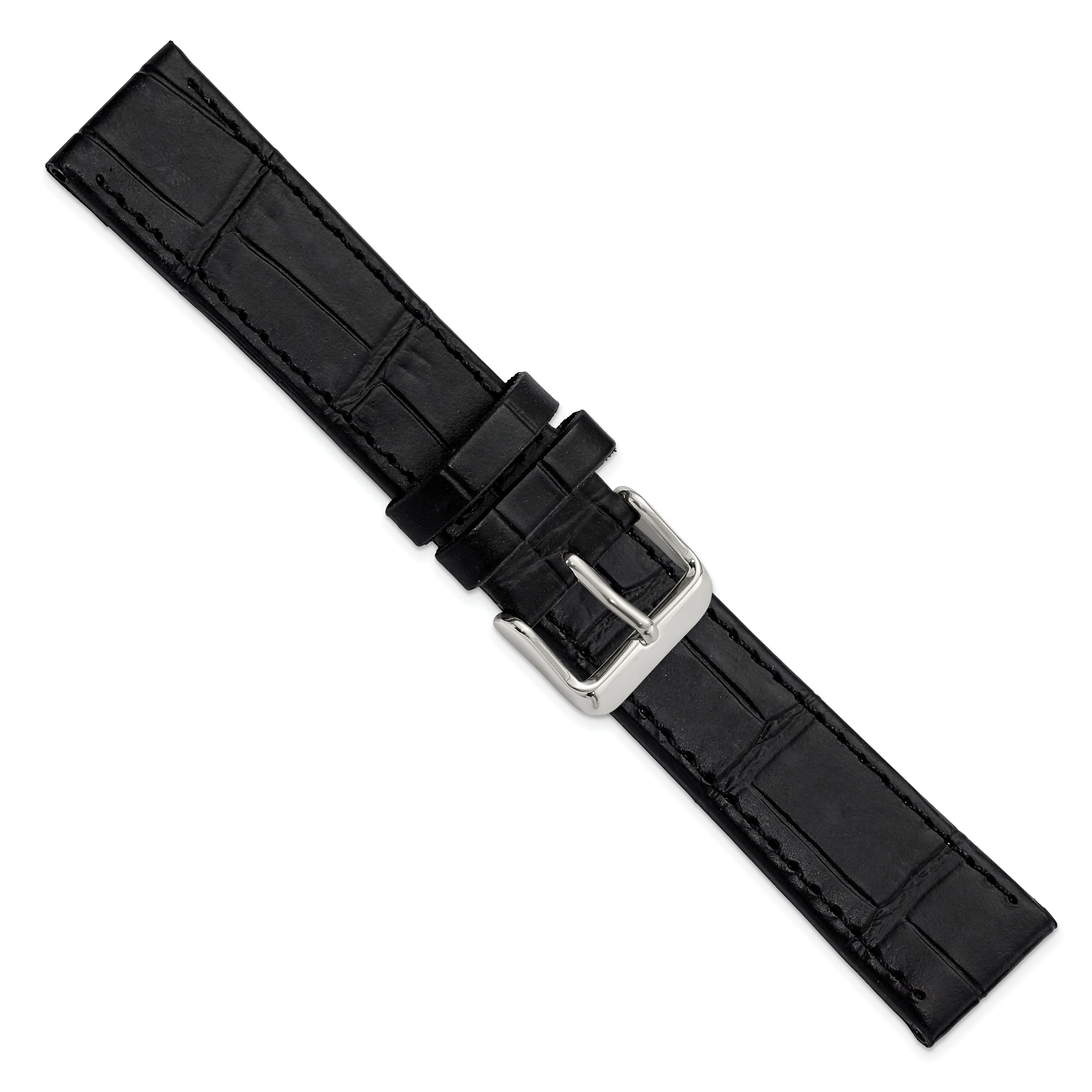 Gilden Black 18mm Matte Gator Grain Calfskin Leather with Silver-tone Aluminum Buckle 7.75 inch Watch Band