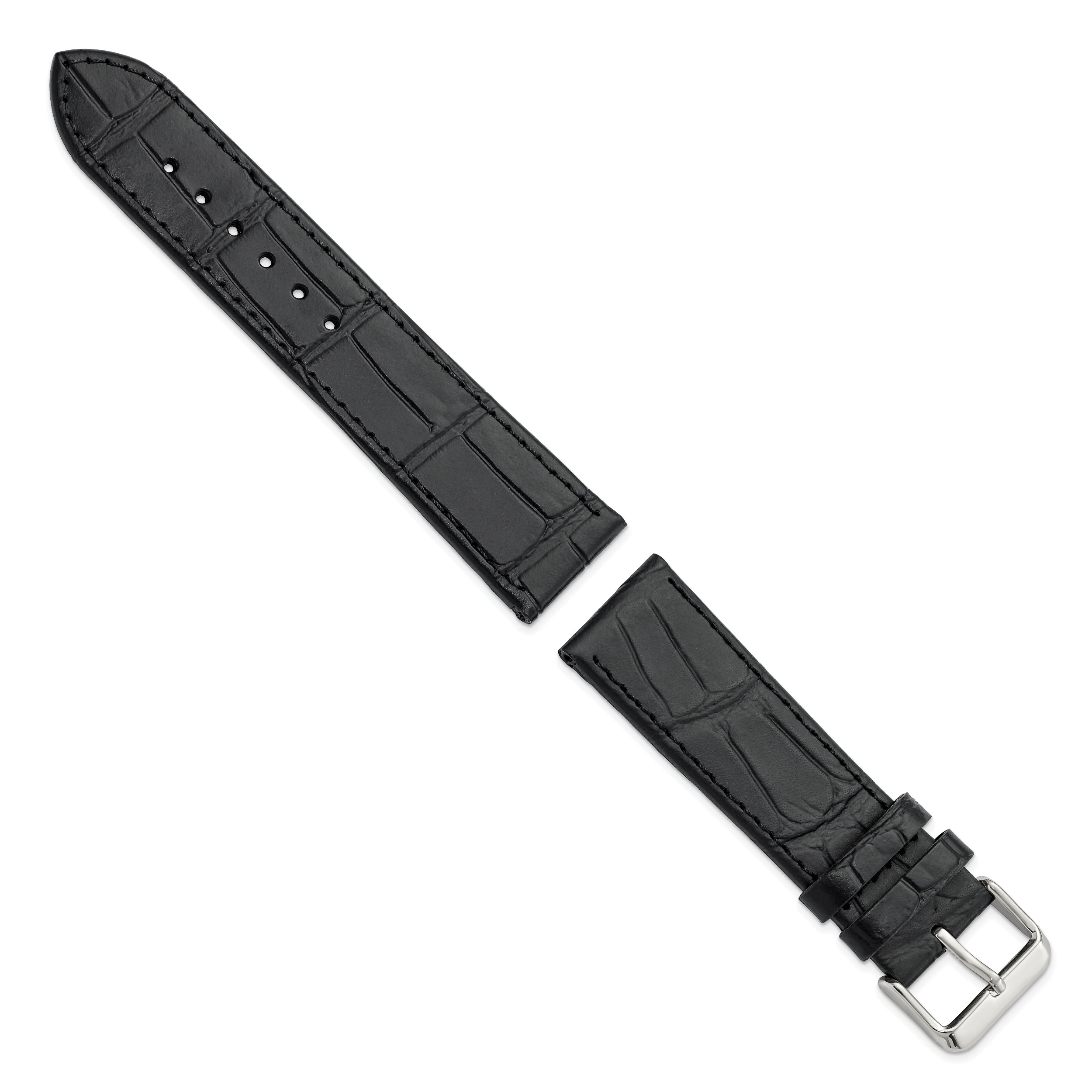 Gilden Black 18mm Matte Gator Grain Calfskin Leather with Silver-tone Aluminum Buckle 7.75 inch Watch Band