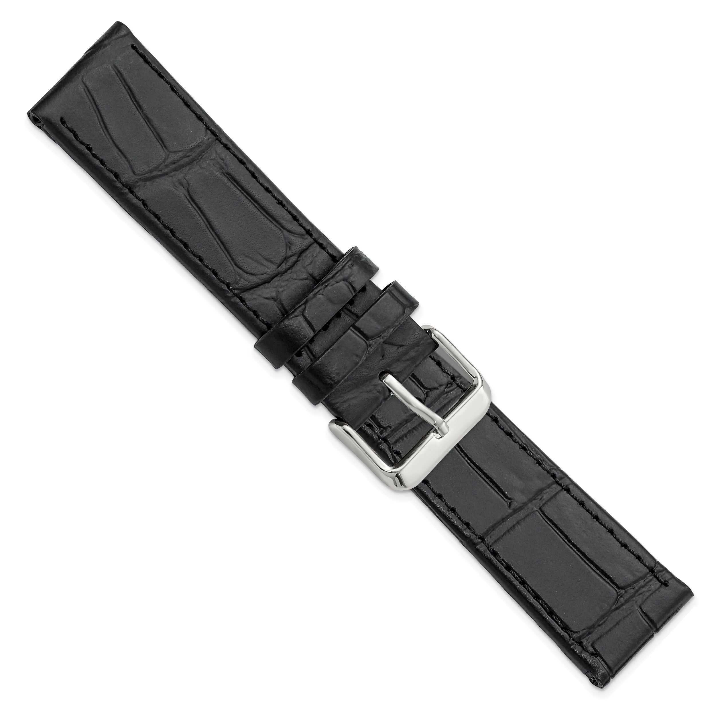 Gilden Black 18mm Matte Gator Grain Calfskin Leather with Silver-tone Aluminum Buckle 7.75 inch Watch Band