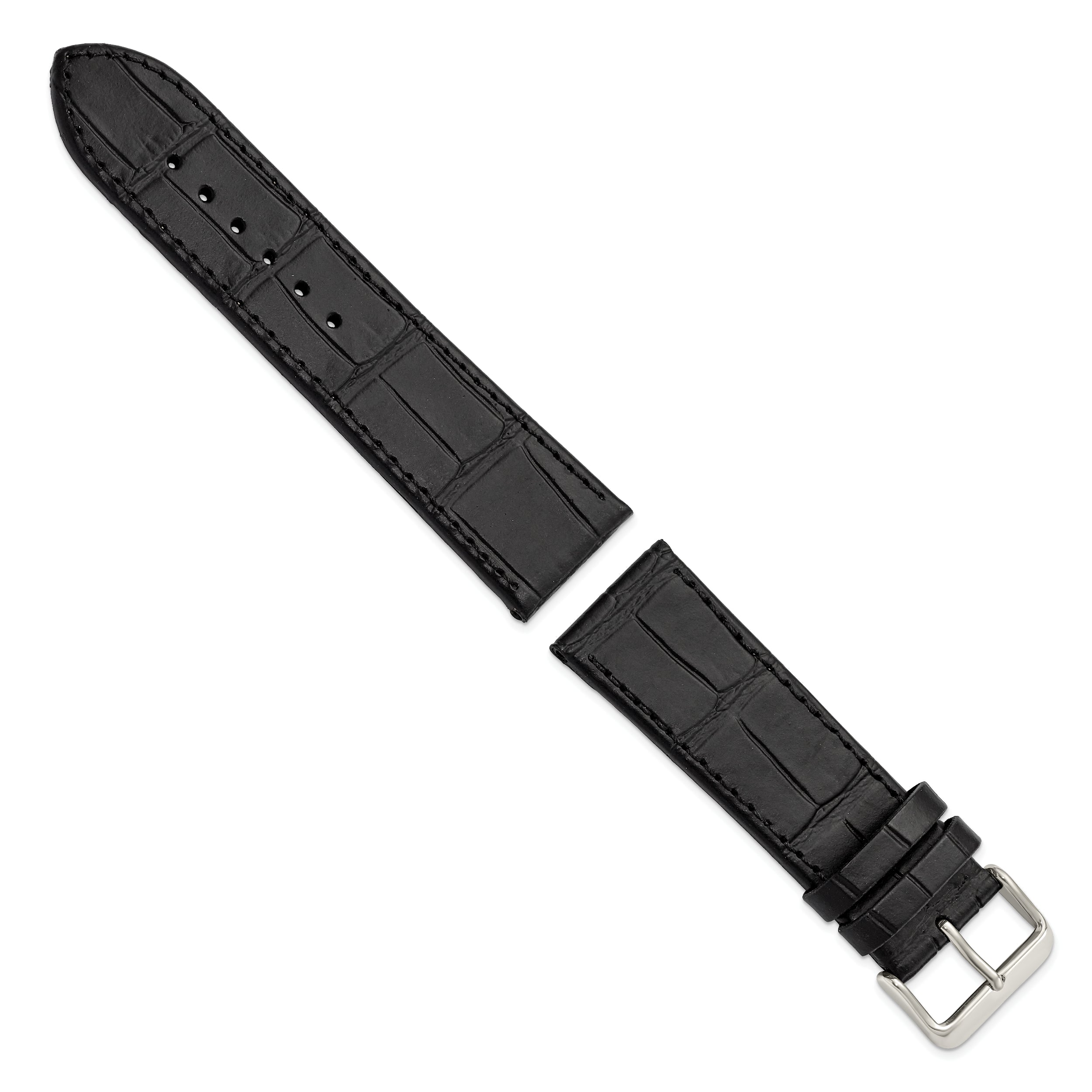 Gilden Black 18mm Matte Gator Grain Calfskin Leather with Silver-tone Aluminum Buckle 7.75 inch Watch Band