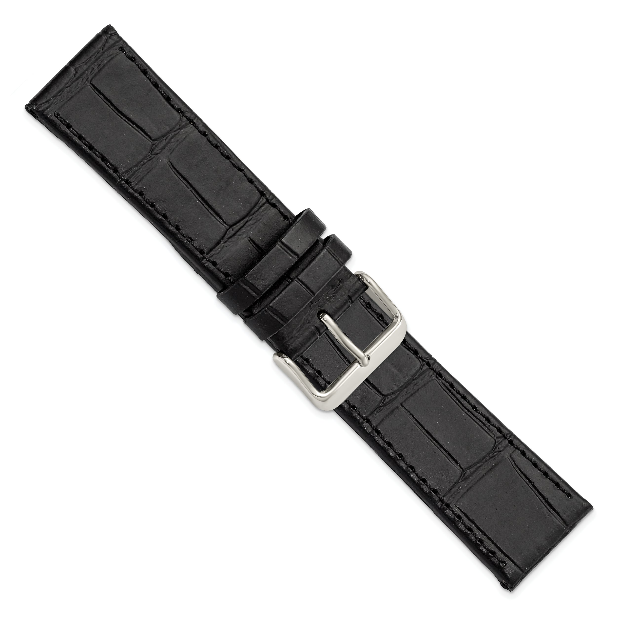 Gilden Black 18mm Matte Gator Grain Calfskin Leather with Silver-tone Aluminum Buckle 7.75 inch Watch Band