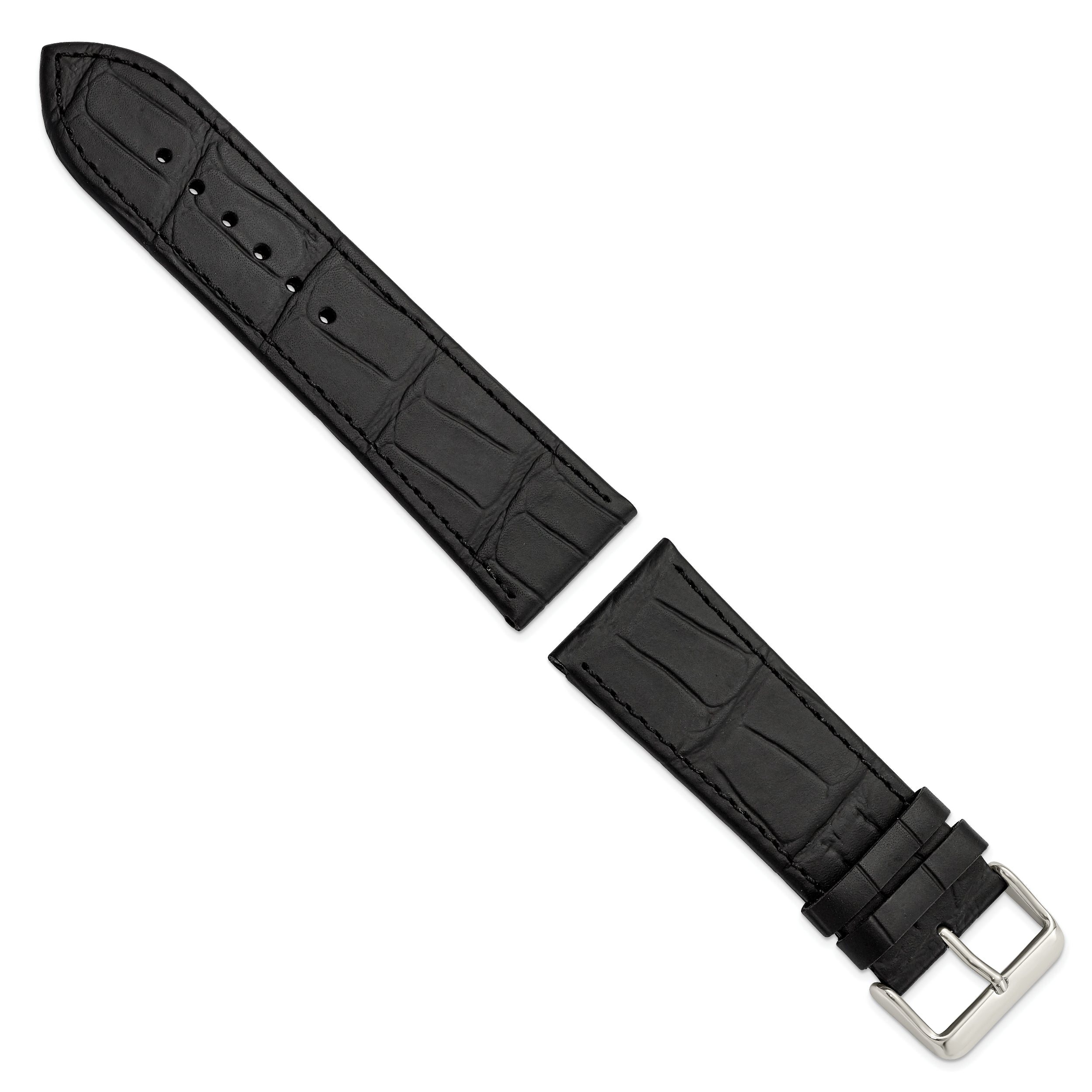 Gilden Black 18mm Matte Gator Grain Calfskin Leather with Silver-tone Aluminum Buckle 7.75 inch Watch Band