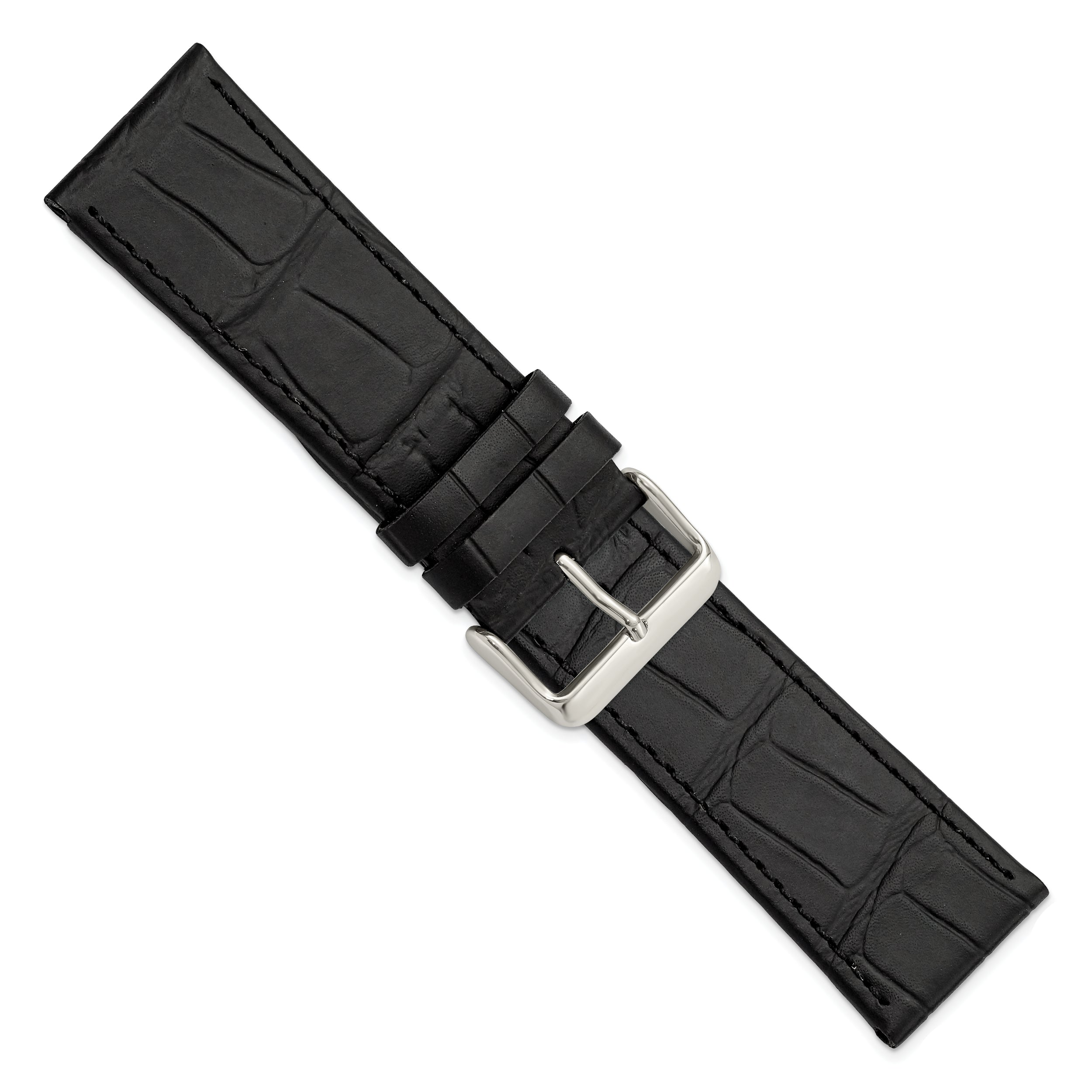 Gilden Black 18mm Matte Gator Grain Calfskin Leather with Silver-tone Aluminum Buckle 7.75 inch Watch Band