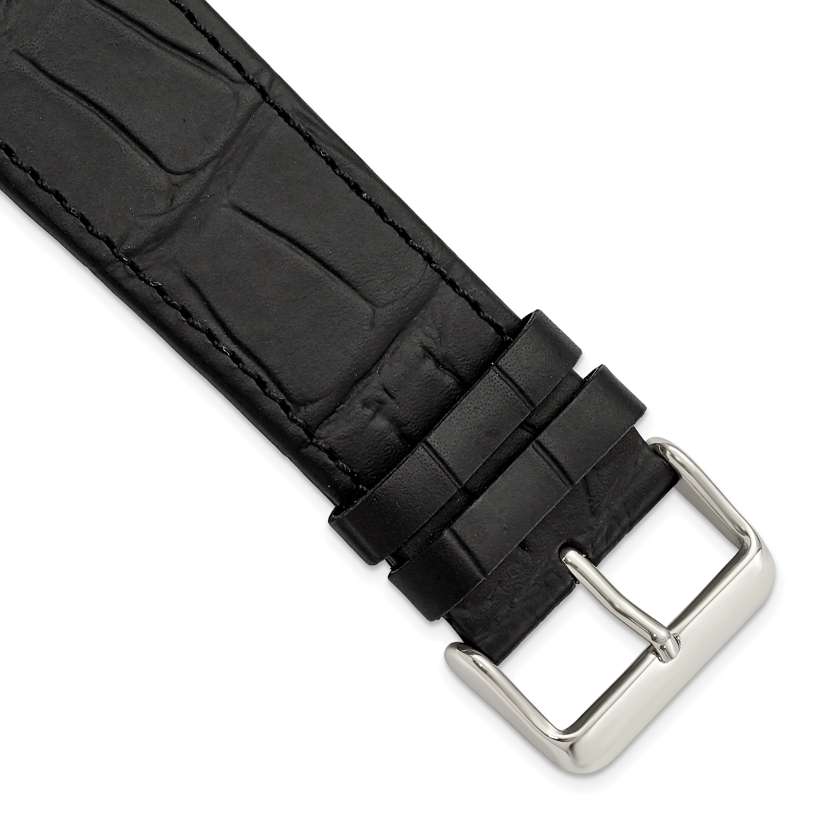 Gilden Black 26mm Matte Gator Grain Calfskin Leather with Silver-tone Aluminum Buckle 7.75 inch Watch Band