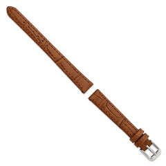 Gilden 12mm Light Brown Matte Gator Grain Calfskin Leather with Silver-tone Aluminum Buckle 7.25 inch Watch Band