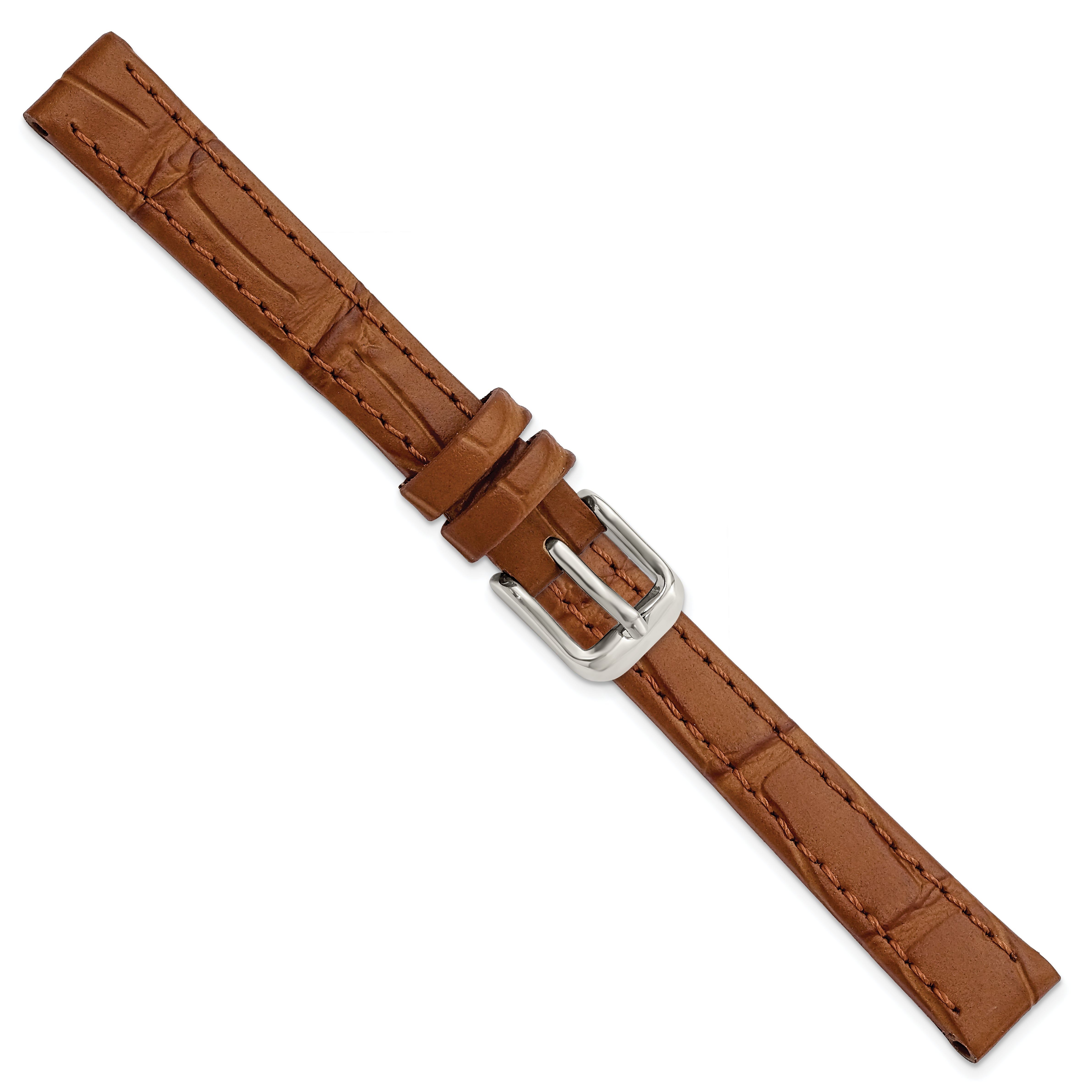 Gilden 12mm Light Brown Matte Gator Grain Calfskin Leather with Silver-tone Aluminum Buckle 7.25 inch Watch Band