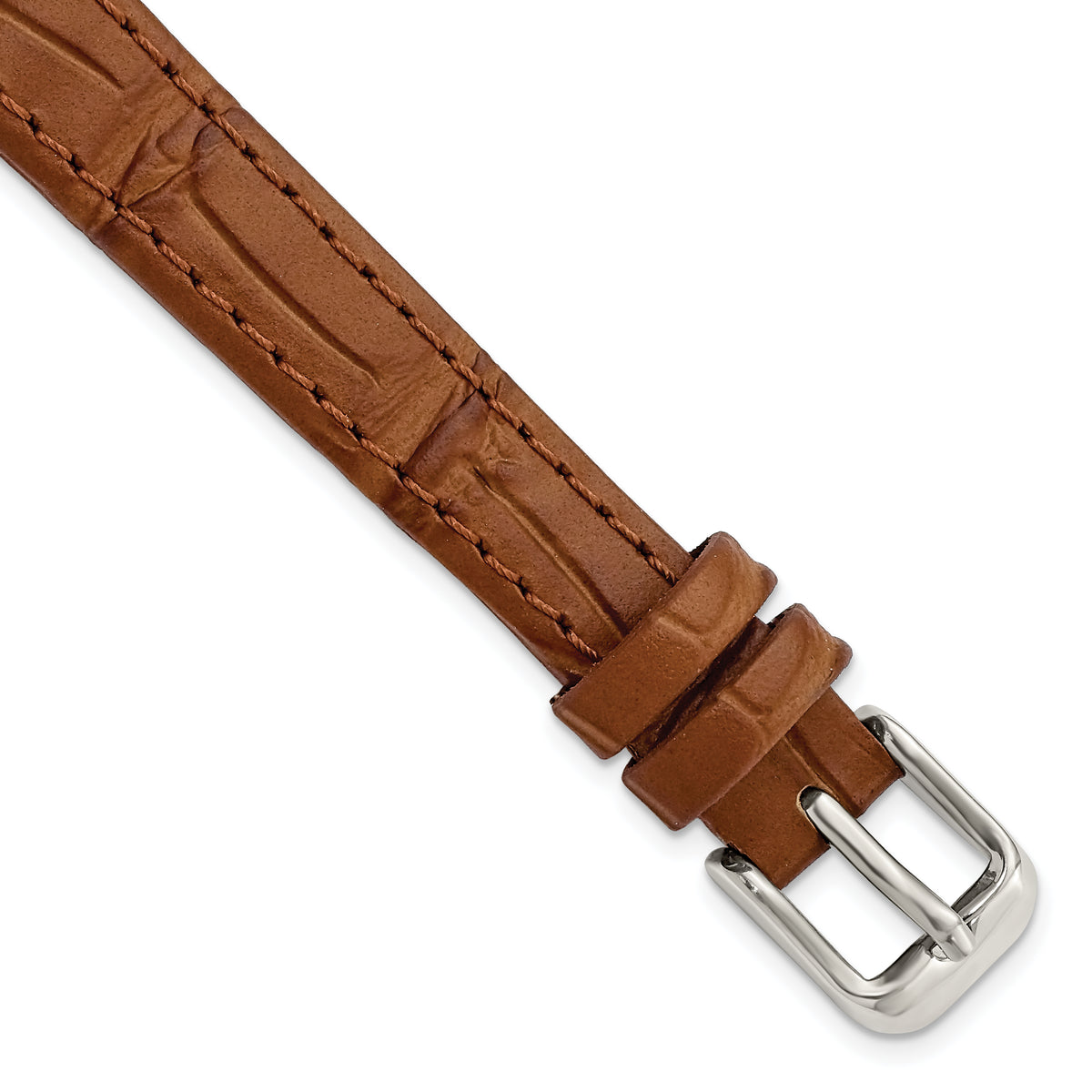 Gilden 12mm Light Brown Matte Gator Grain Calfskin Leather with Silver-tone Aluminum Buckle 7.25 inch Watch Band