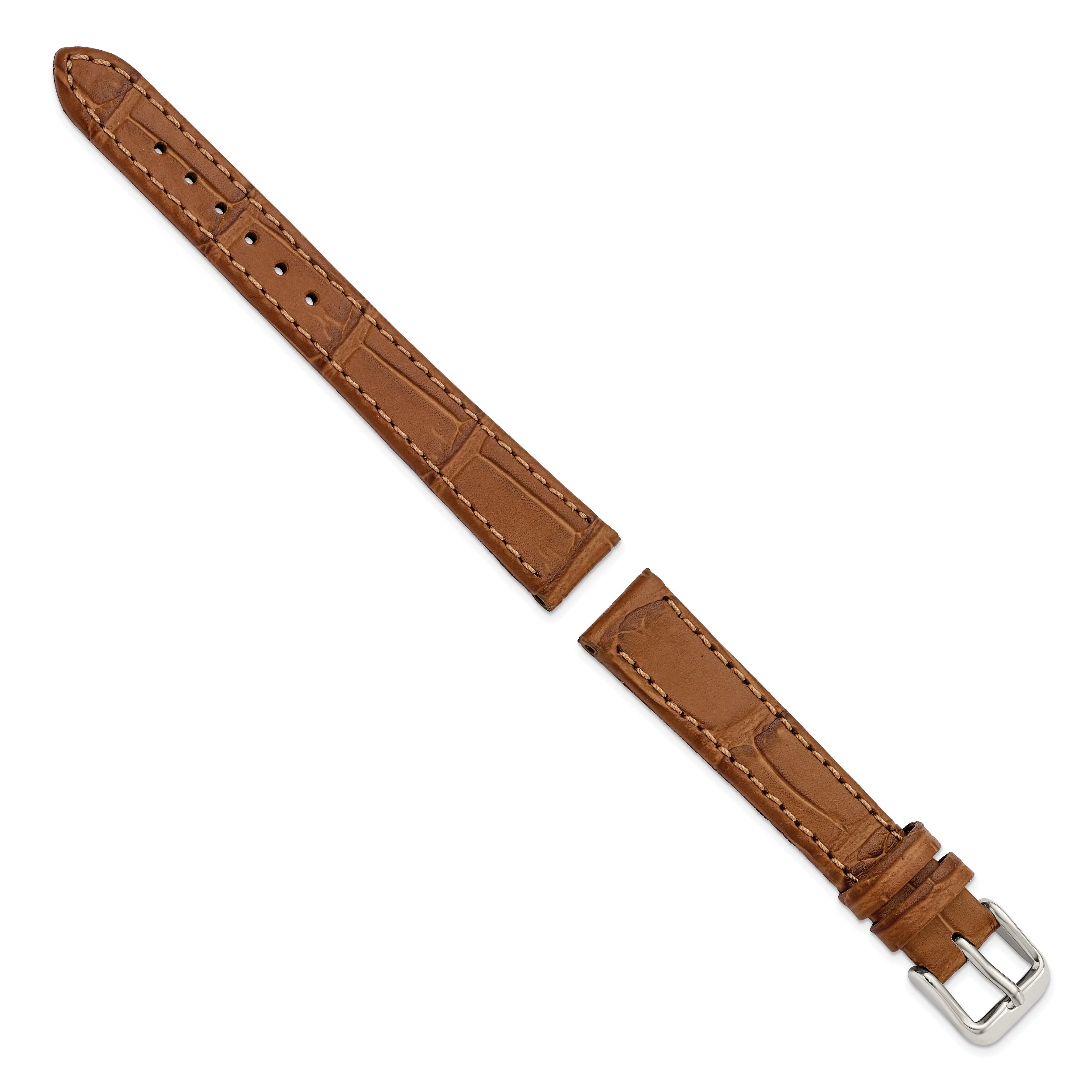 Gilden 12mm Light Brown Matte Gator Grain Calfskin Leather with Silver-tone Aluminum Buckle 7.25 inch Watch Band