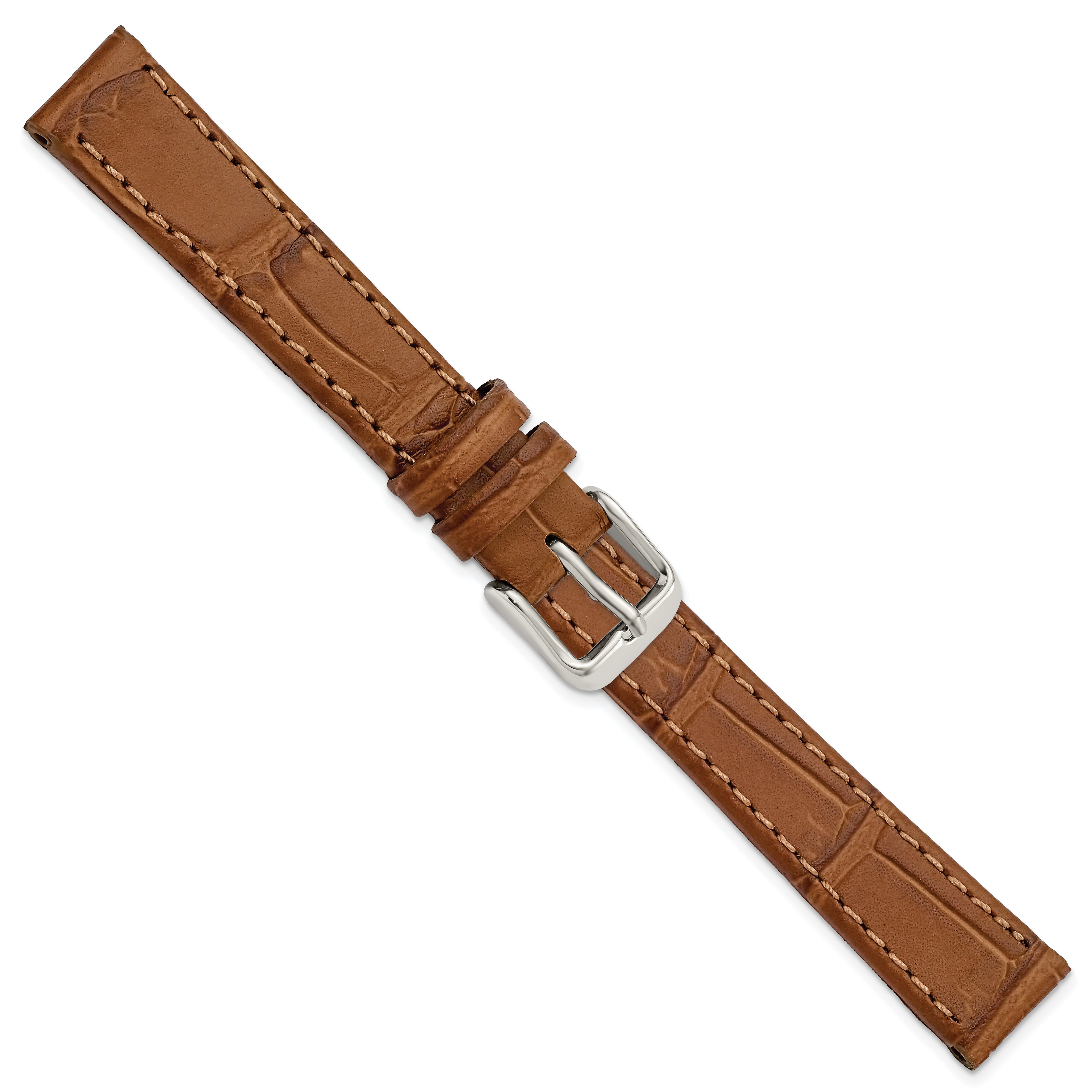 Gilden 12mm Light Brown Matte Gator Grain Calfskin Leather with Silver-tone Aluminum Buckle 7.25 inch Watch Band