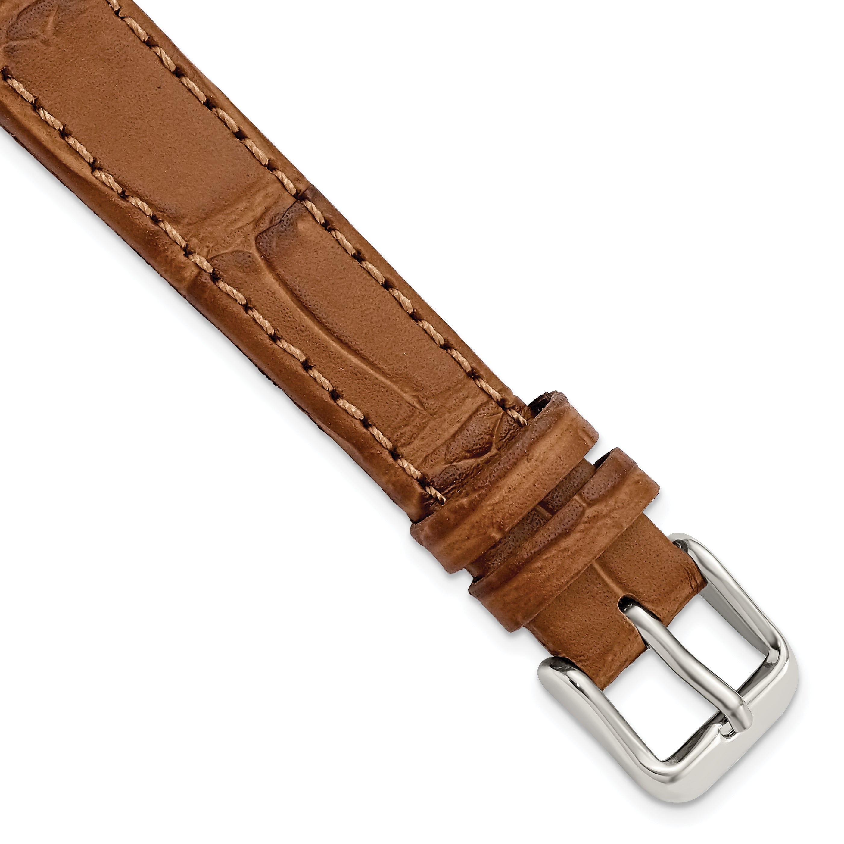 Gilden 14mm Light Brown Matte Gator Grain Calfskin Leather with Silver-tone Aluminum Buckle 7.25 inch Watch Band