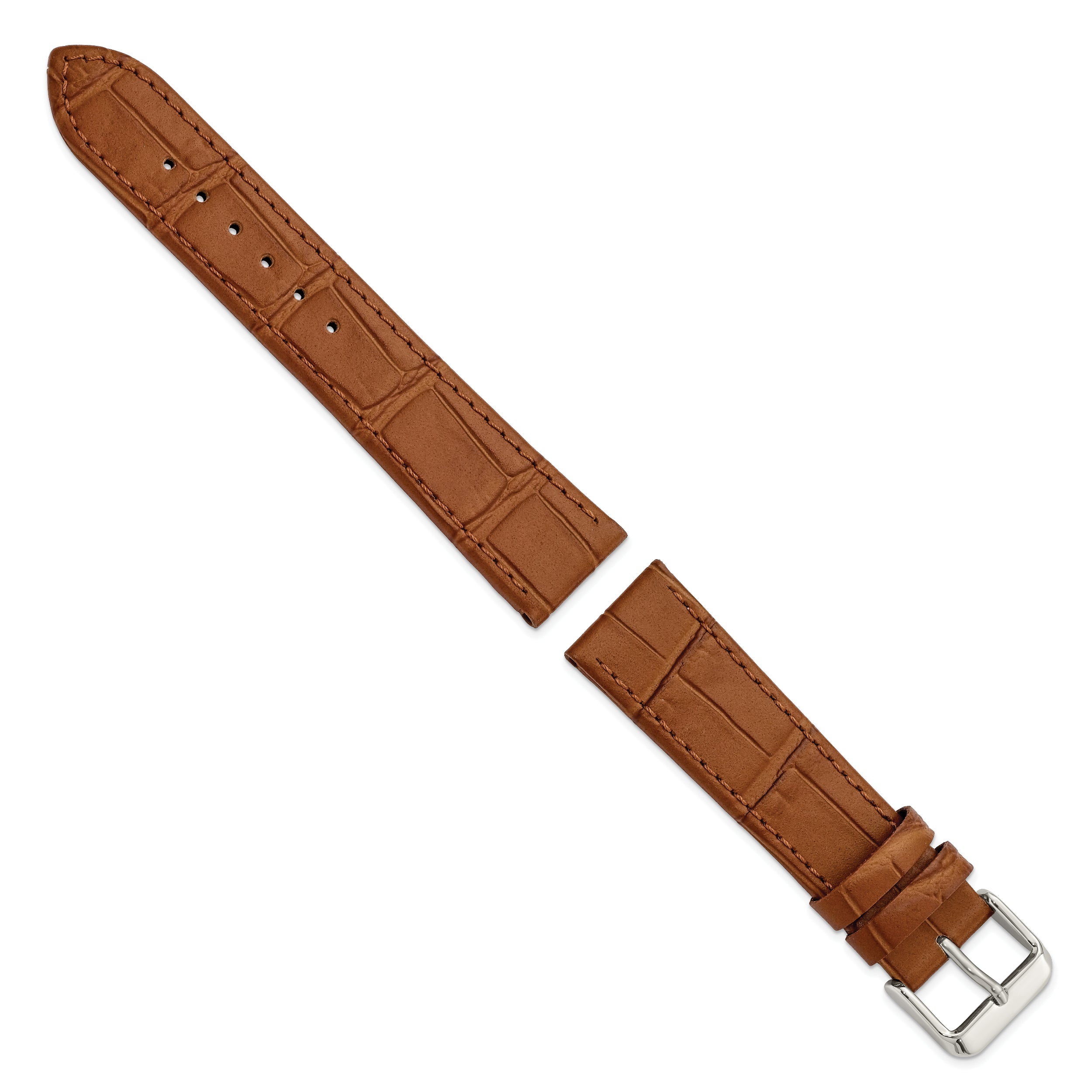 Gilden 12mm Light Brown Matte Gator Grain Calfskin Leather with Silver-tone Aluminum Buckle 7.25 inch Watch Band