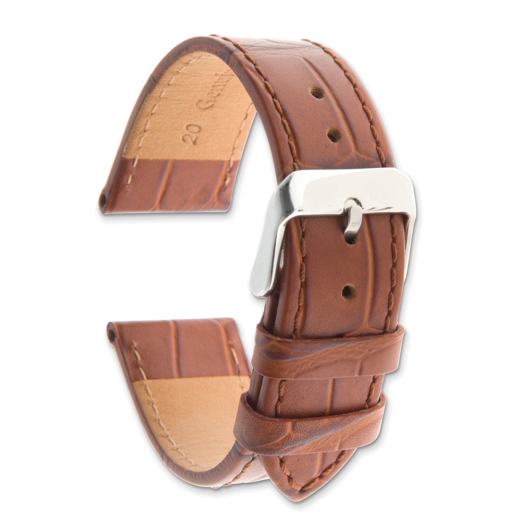 Gilden 12mm Light Brown Matte Gator Grain Calfskin Leather with Silver-tone Aluminum Buckle 7.25 inch Watch Band