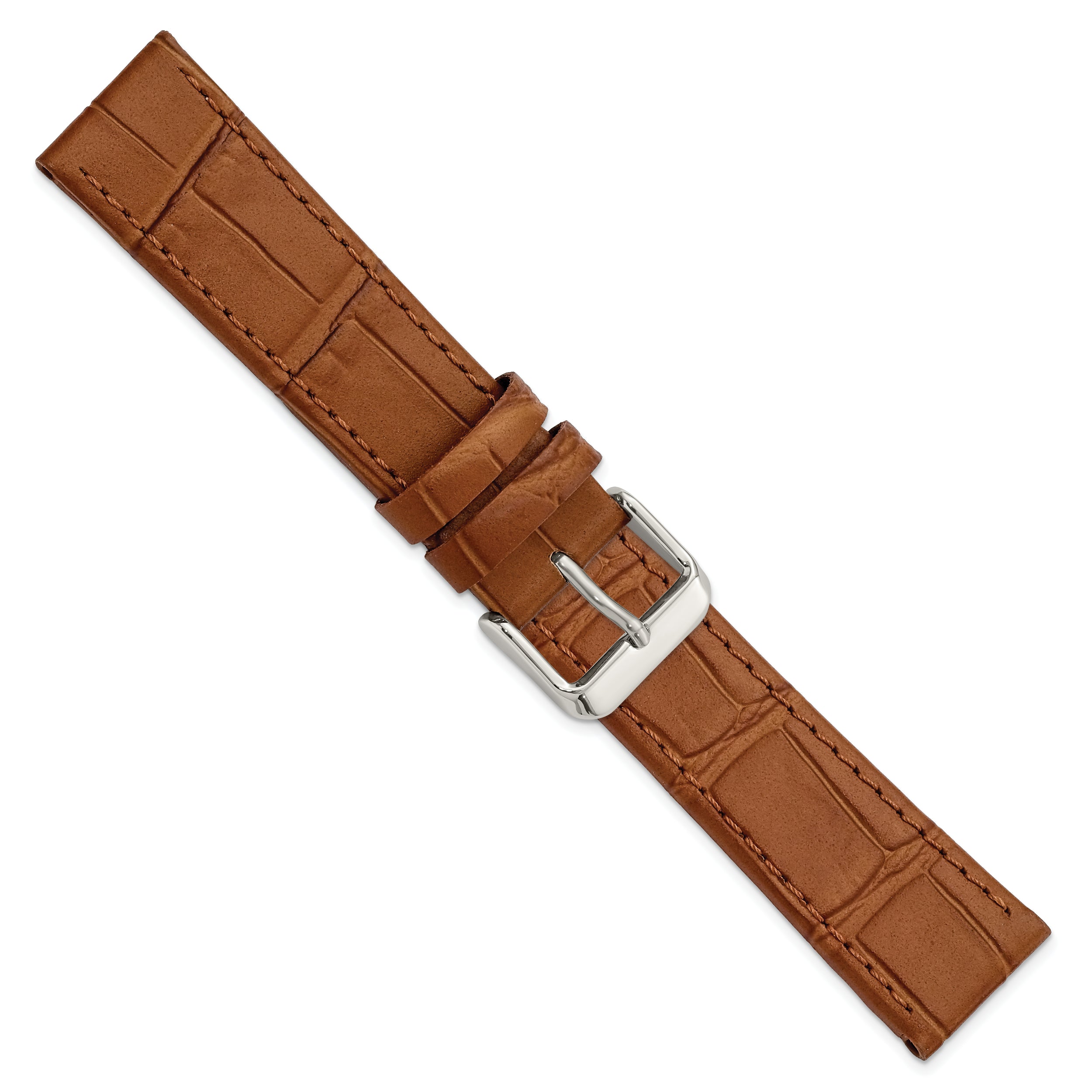 Gilden 12mm Light Brown Matte Gator Grain Calfskin Leather with Silver-tone Aluminum Buckle 7.25 inch Watch Band