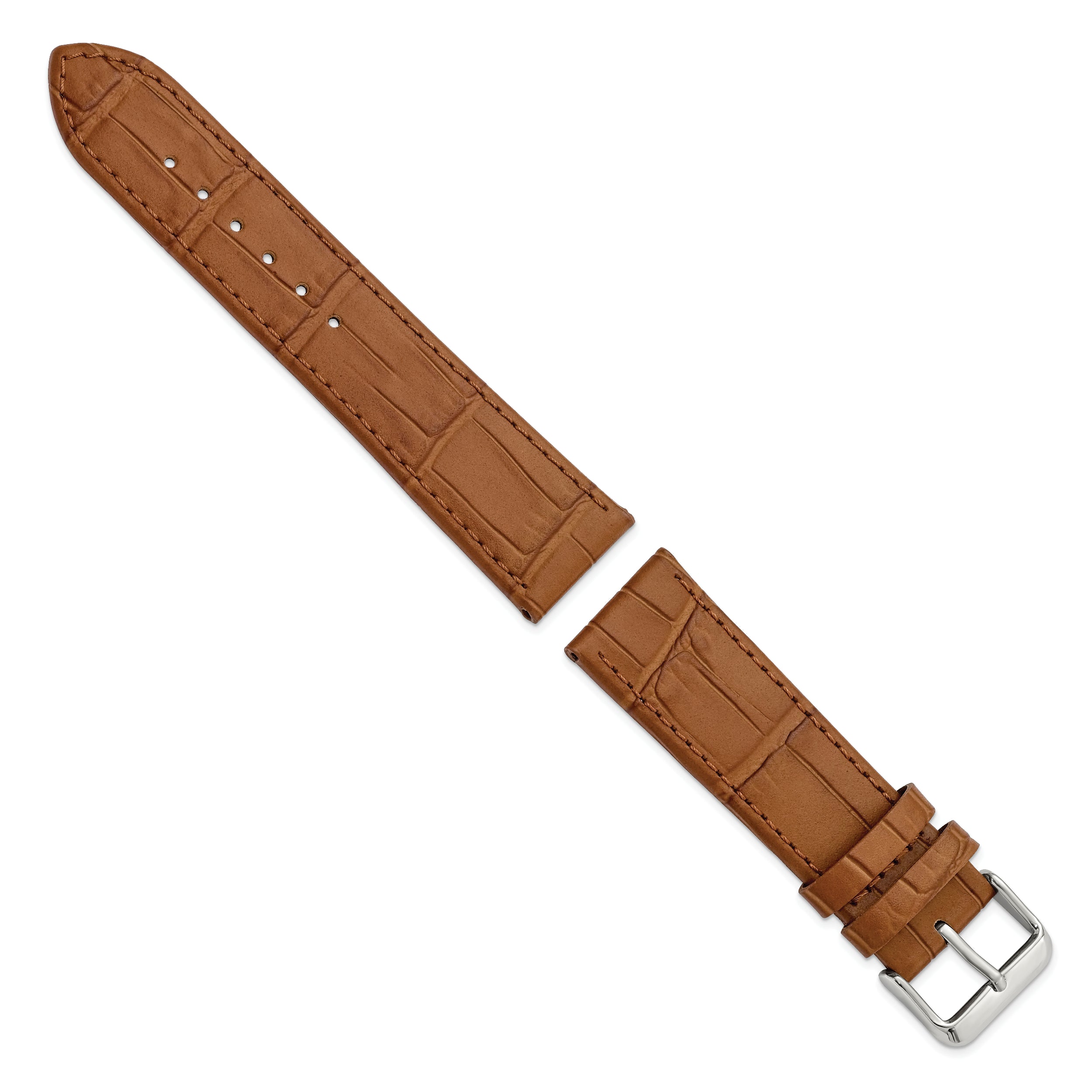 Gilden 12mm Light Brown Matte Gator Grain Calfskin Leather with Silver-tone Aluminum Buckle 7.25 inch Watch Band