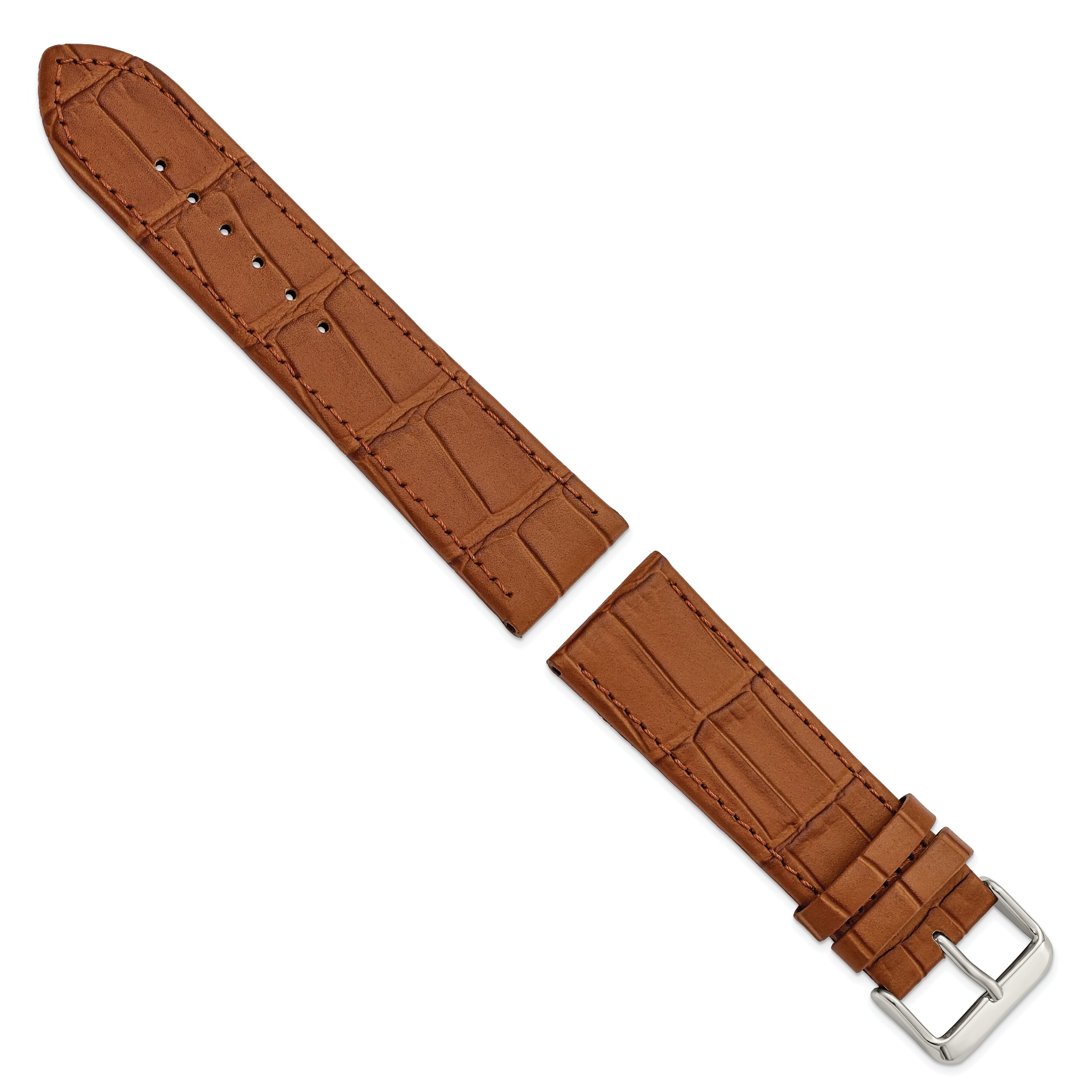 Gilden 12mm Light Brown Matte Gator Grain Calfskin Leather with Silver-tone Aluminum Buckle 7.25 inch Watch Band