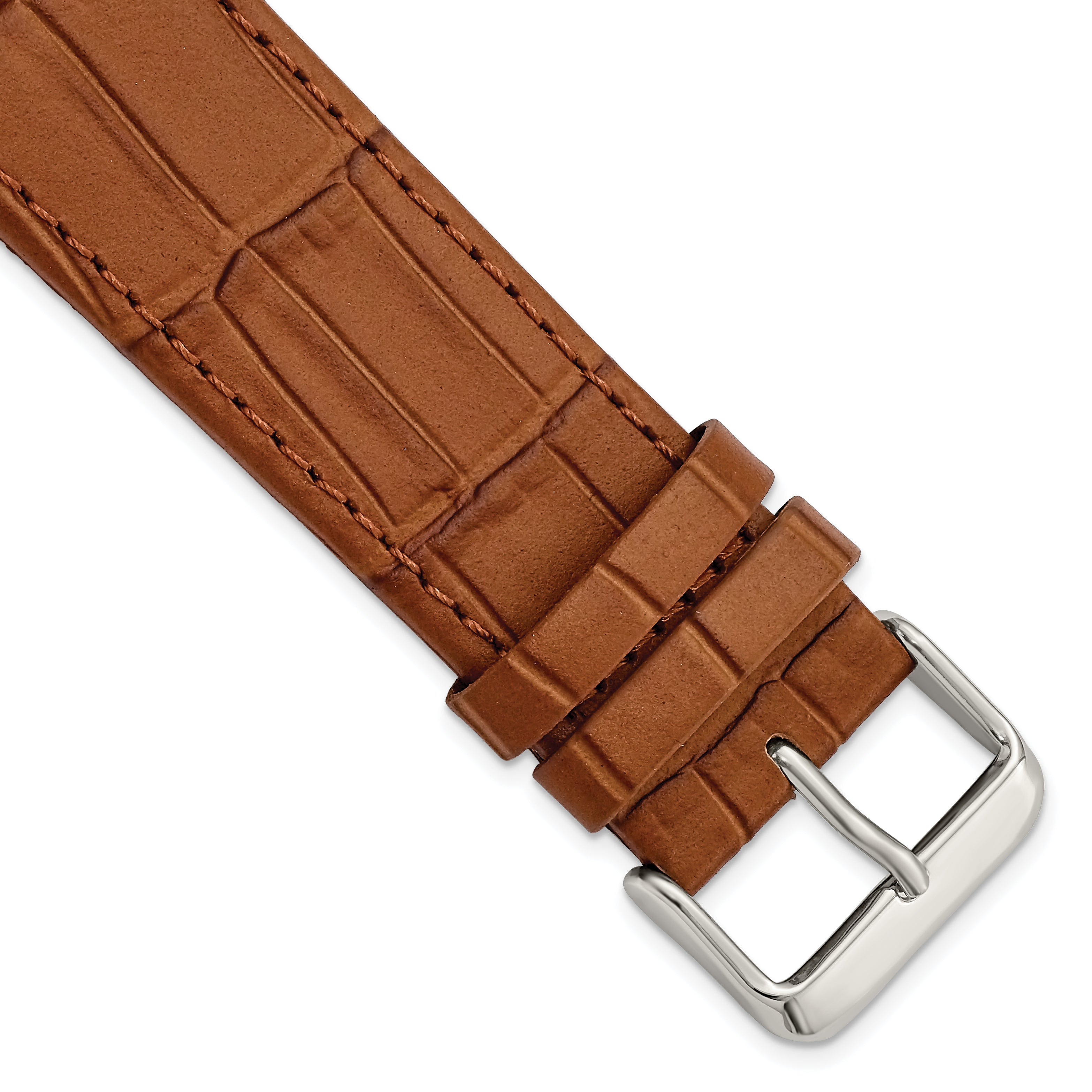 Gilden 24mm Light Brown Matte Gator Grain Calfskin Leather with Silver-tone Aluminum Buckle 7.75 inch Watch Band