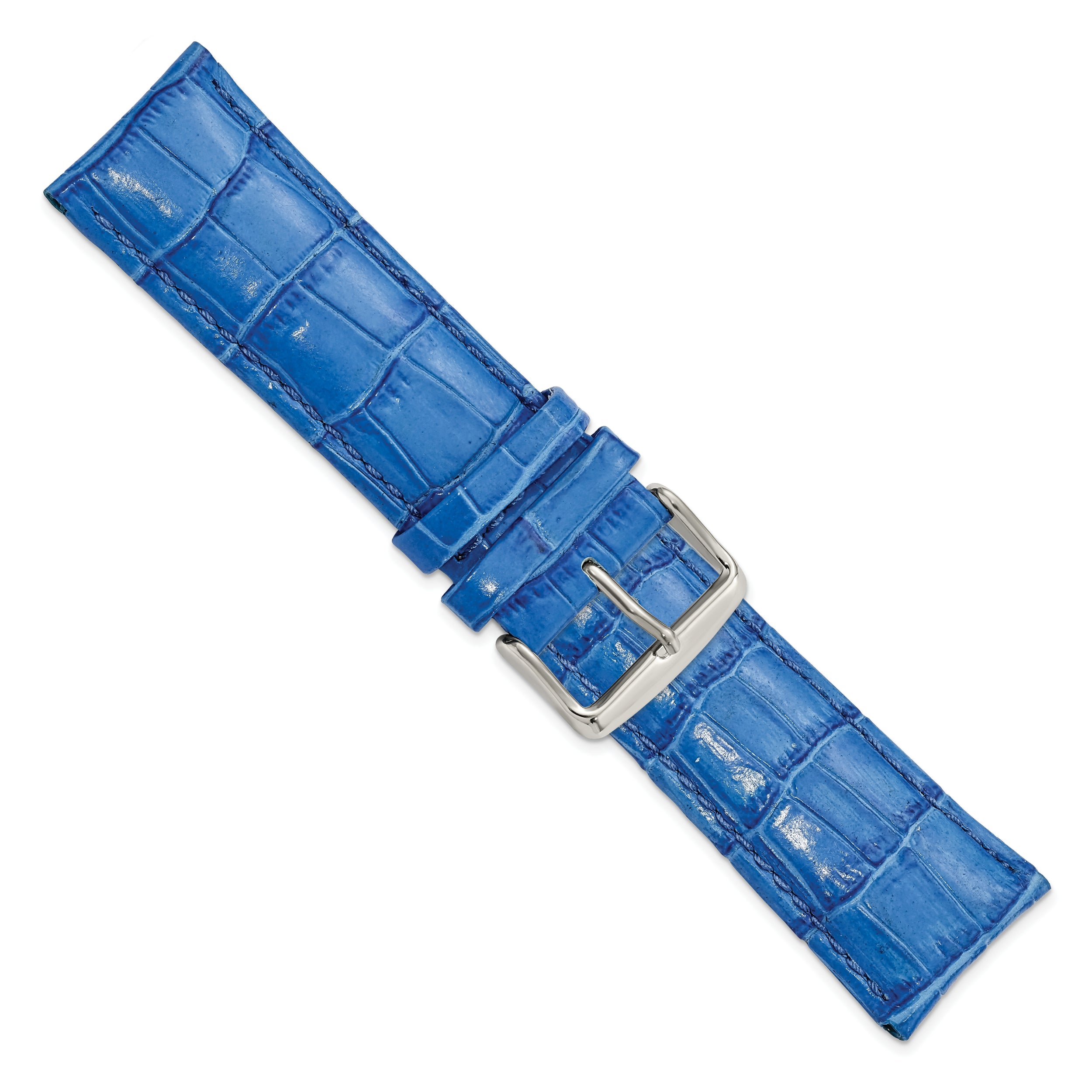 24mm Long Blue Crocodile Grain Chronograph Leather with Silver-tone Buckle 8.5 inch Watch Band