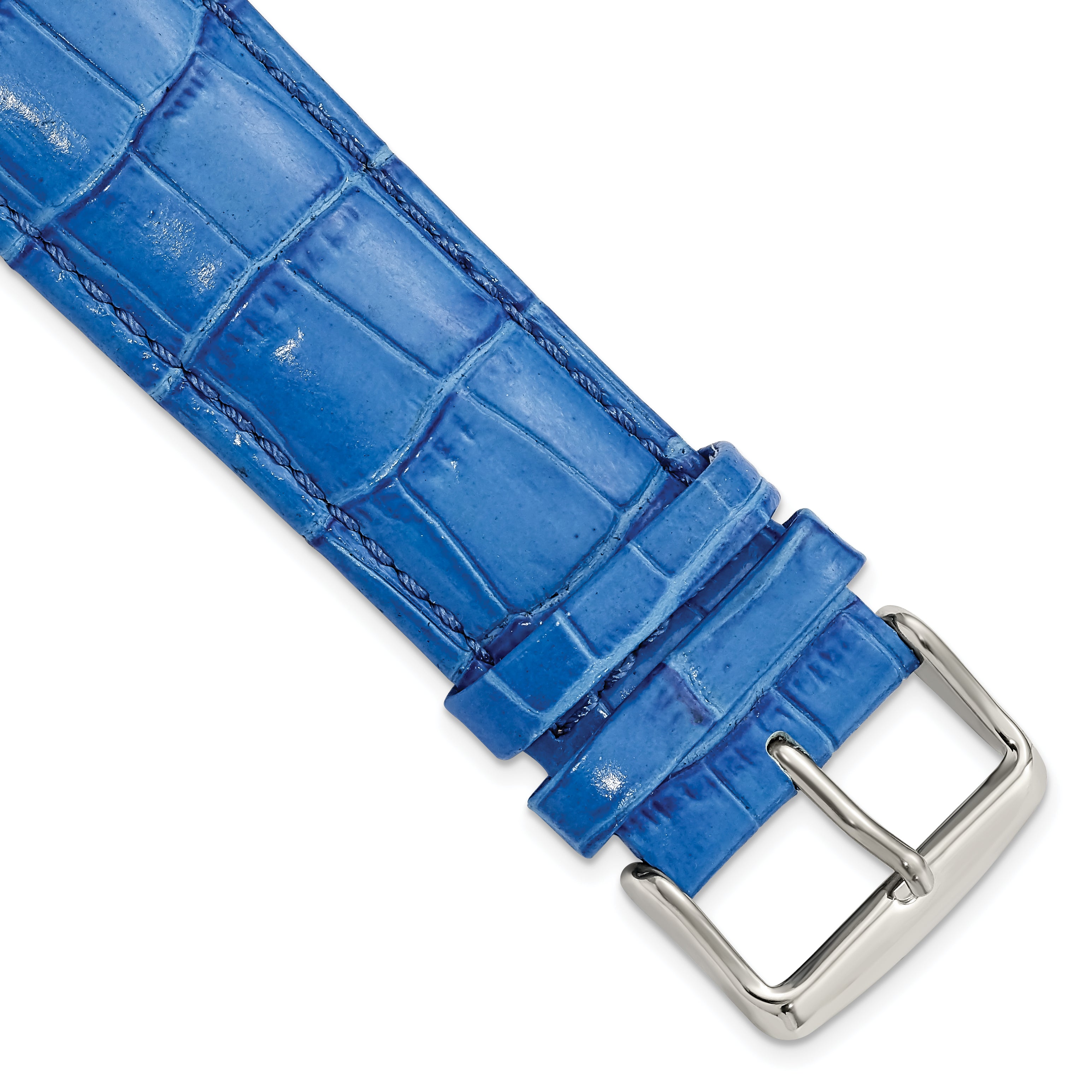 DeBeer 24mm Blue Crocodile Grain Chronograph Leather with Silver-tone Buckle 7.5 inch Watch Band