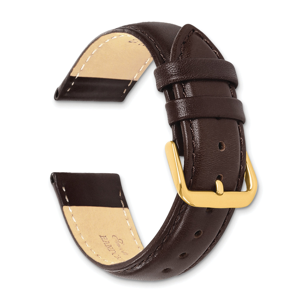 10mm Dark Brown Smooth Leather with Gold-tone Buckle 6.75 inch Watch Band