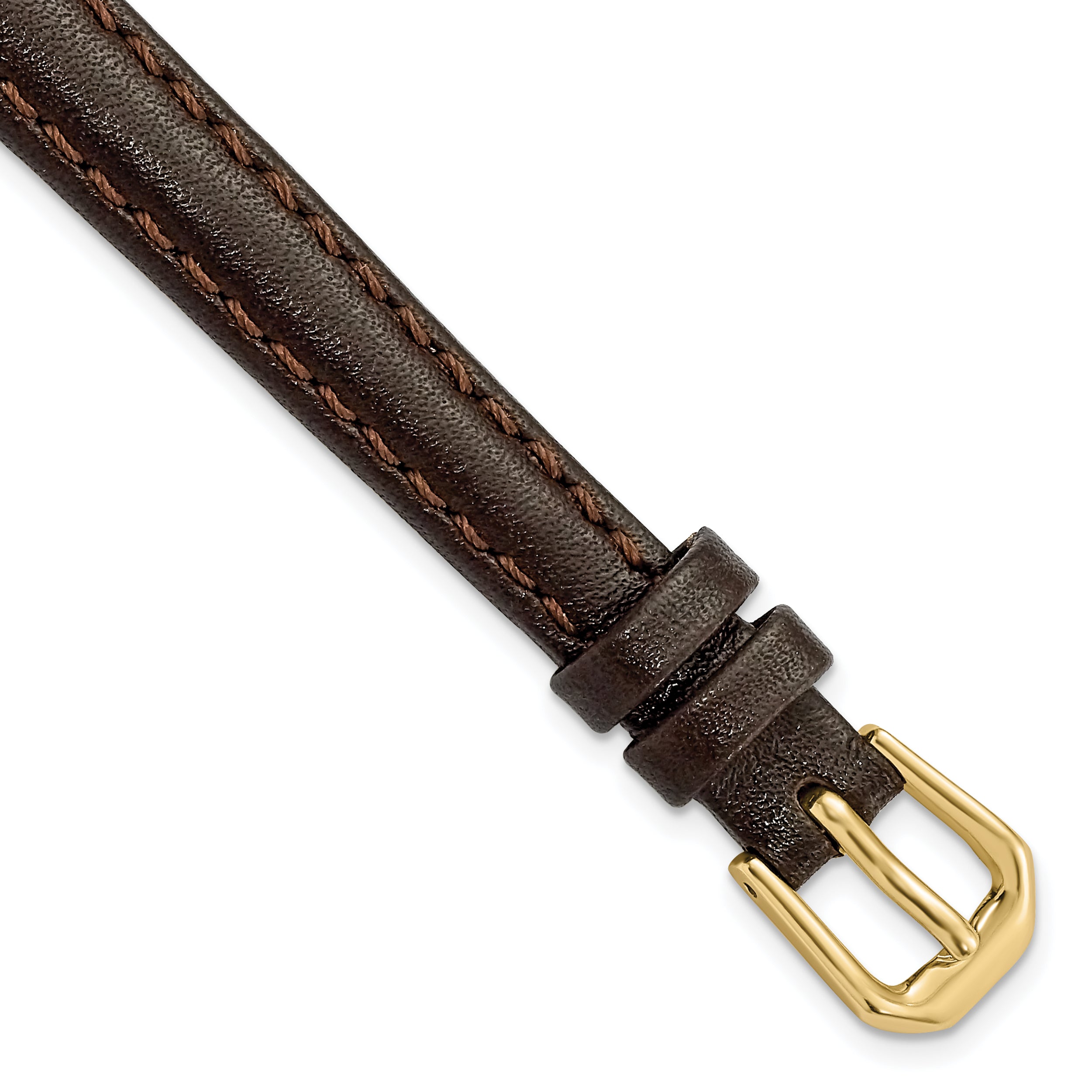 DeBeer 10mm Dark Brown Smooth Leather with Gold-tone Buckle 6.75 inch Watch Band