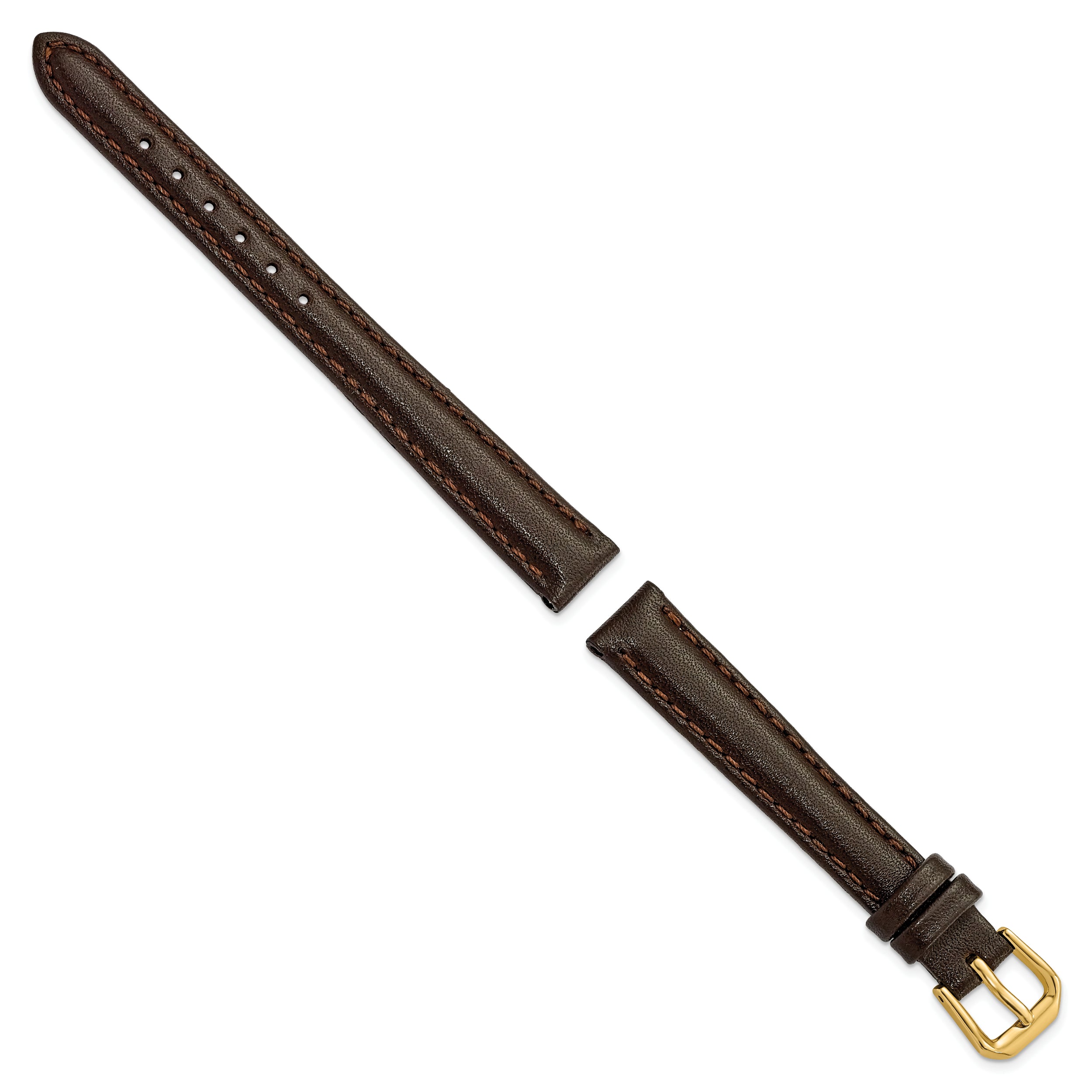 10mm Dark Brown Smooth Leather with Gold-tone Buckle 6.75 inch Watch Band