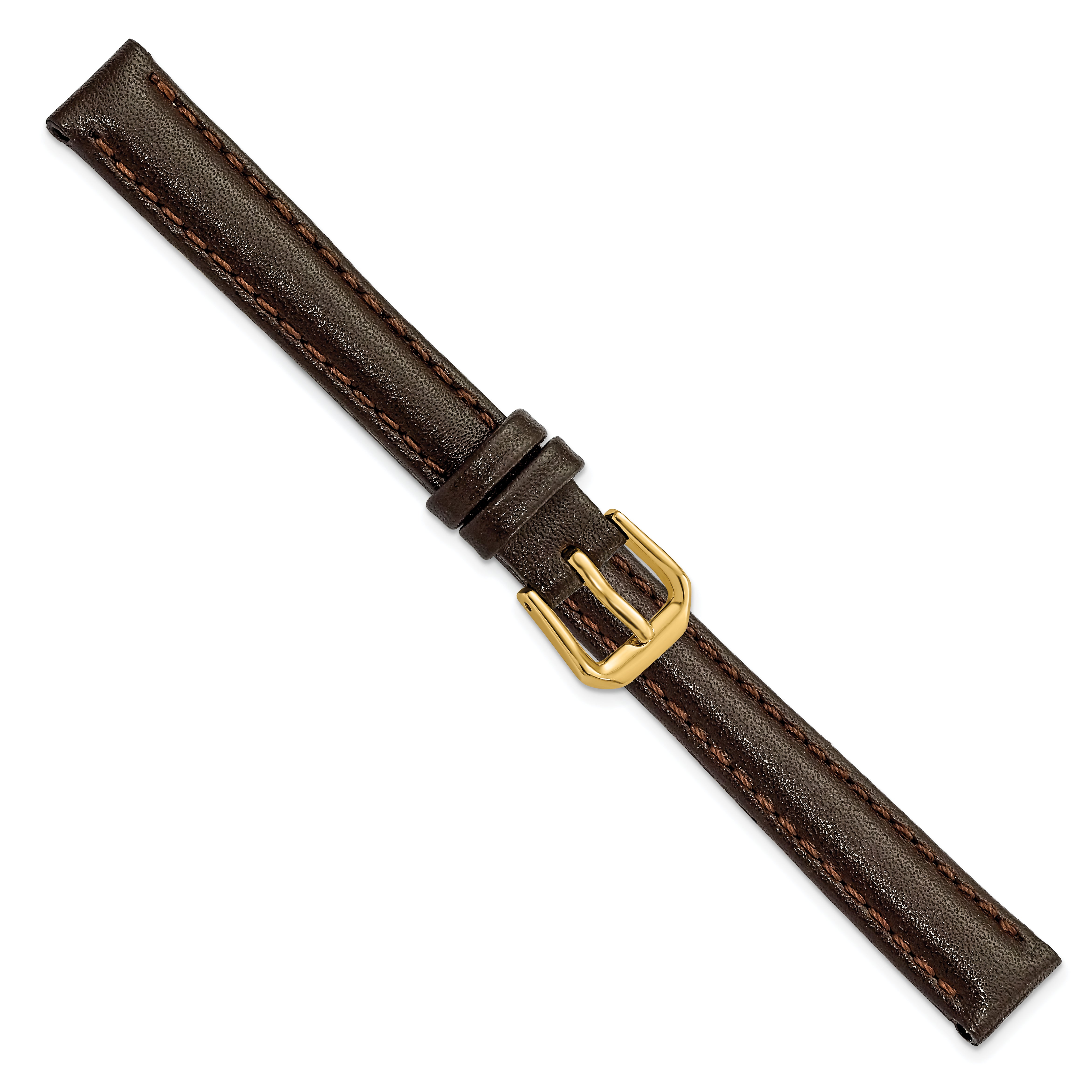 10mm Dark Brown Smooth Leather with Gold-tone Buckle 6.75 inch Watch Band