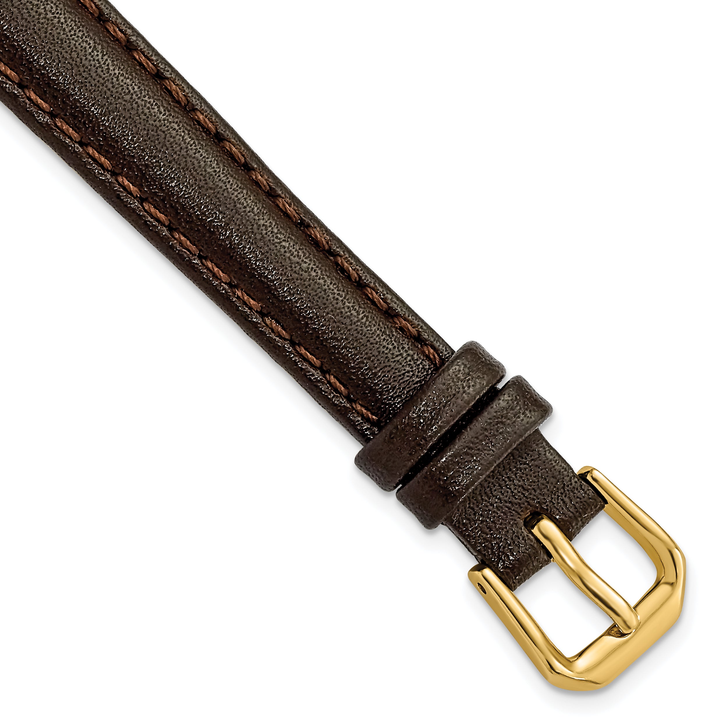 DeBeer 12mm Dark Brown Smooth Leather with Gold-tone Buckle 6.75 inch Watch Band