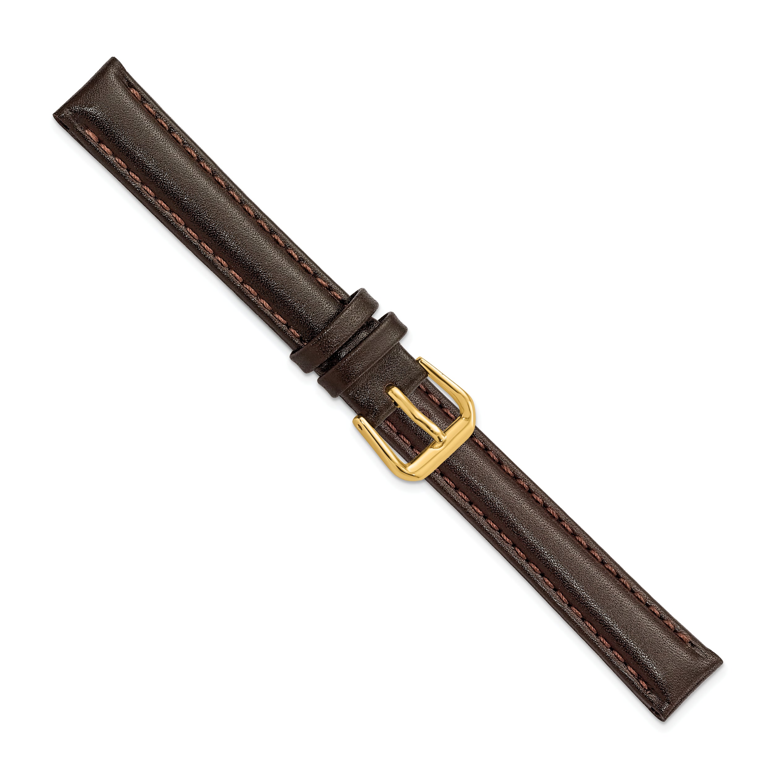 10mm Dark Brown Smooth Leather with Gold-tone Buckle 6.75 inch Watch Band