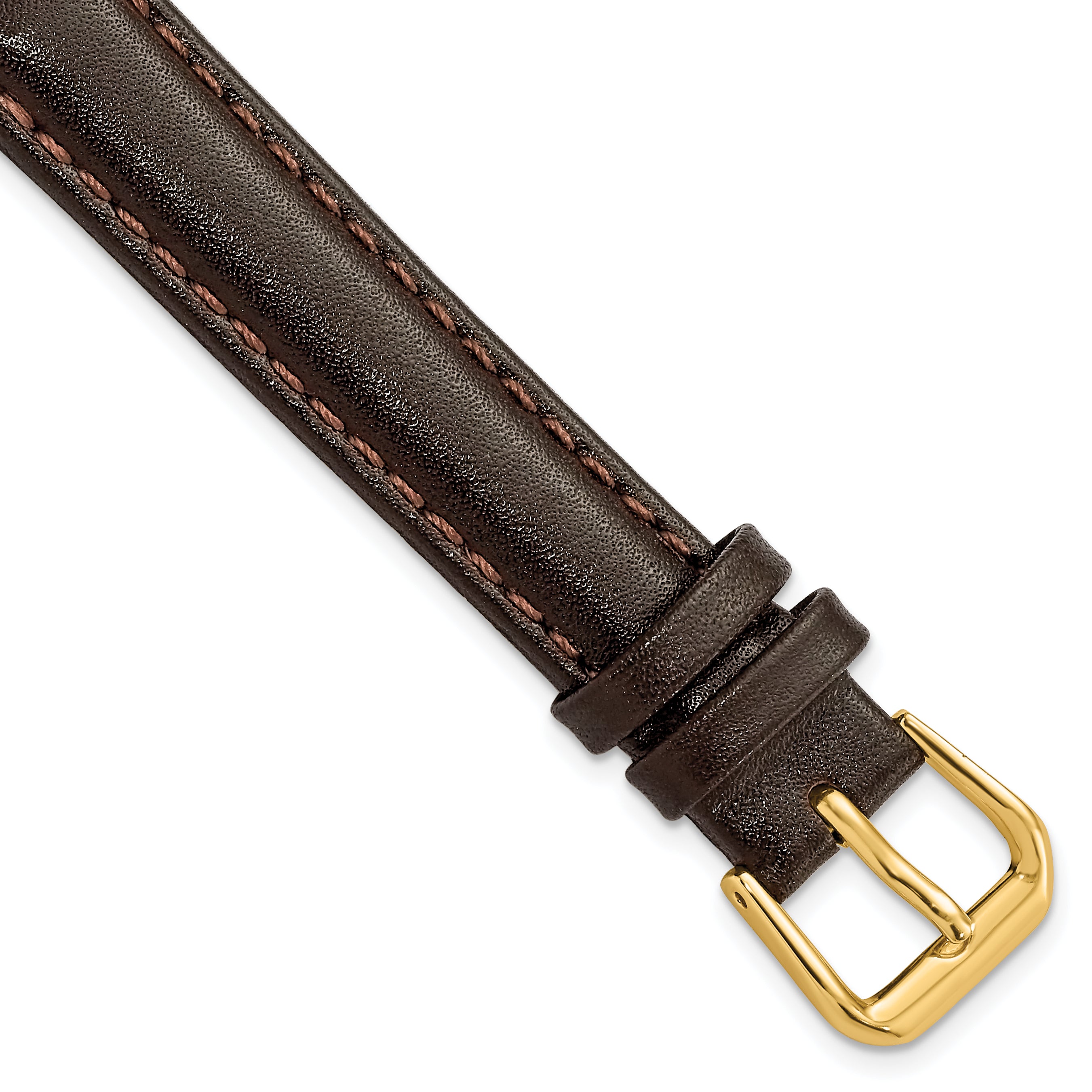 DeBeer 13mm Dark Brown Smooth Leather with Gold-tone Buckle 6.75 inch Watch Band