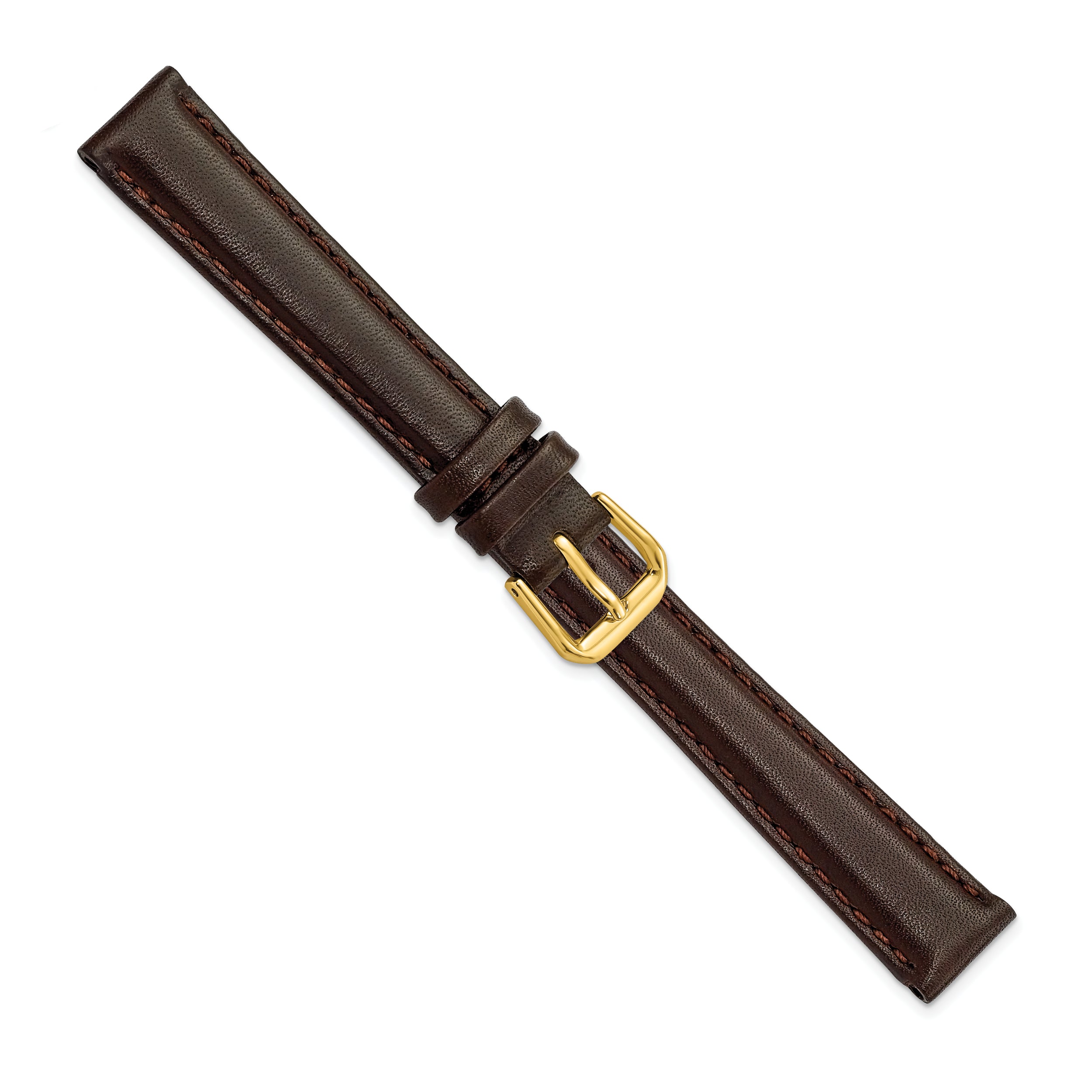 10mm Dark Brown Smooth Leather with Gold-tone Buckle 6.75 inch Watch Band