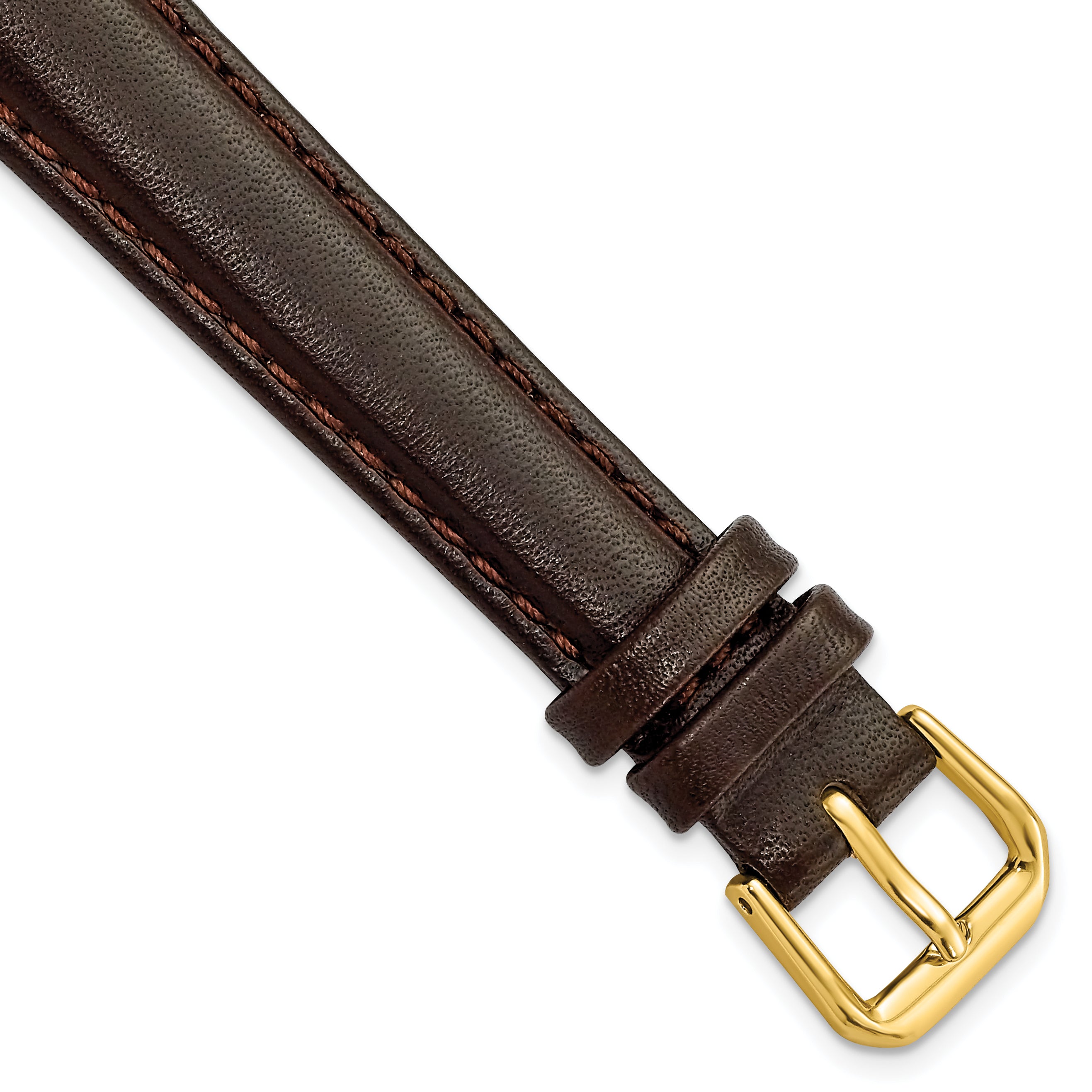 DeBeer 14mm Dark Brown Smooth Leather with Gold-tone Buckle 6.75 Watch Band