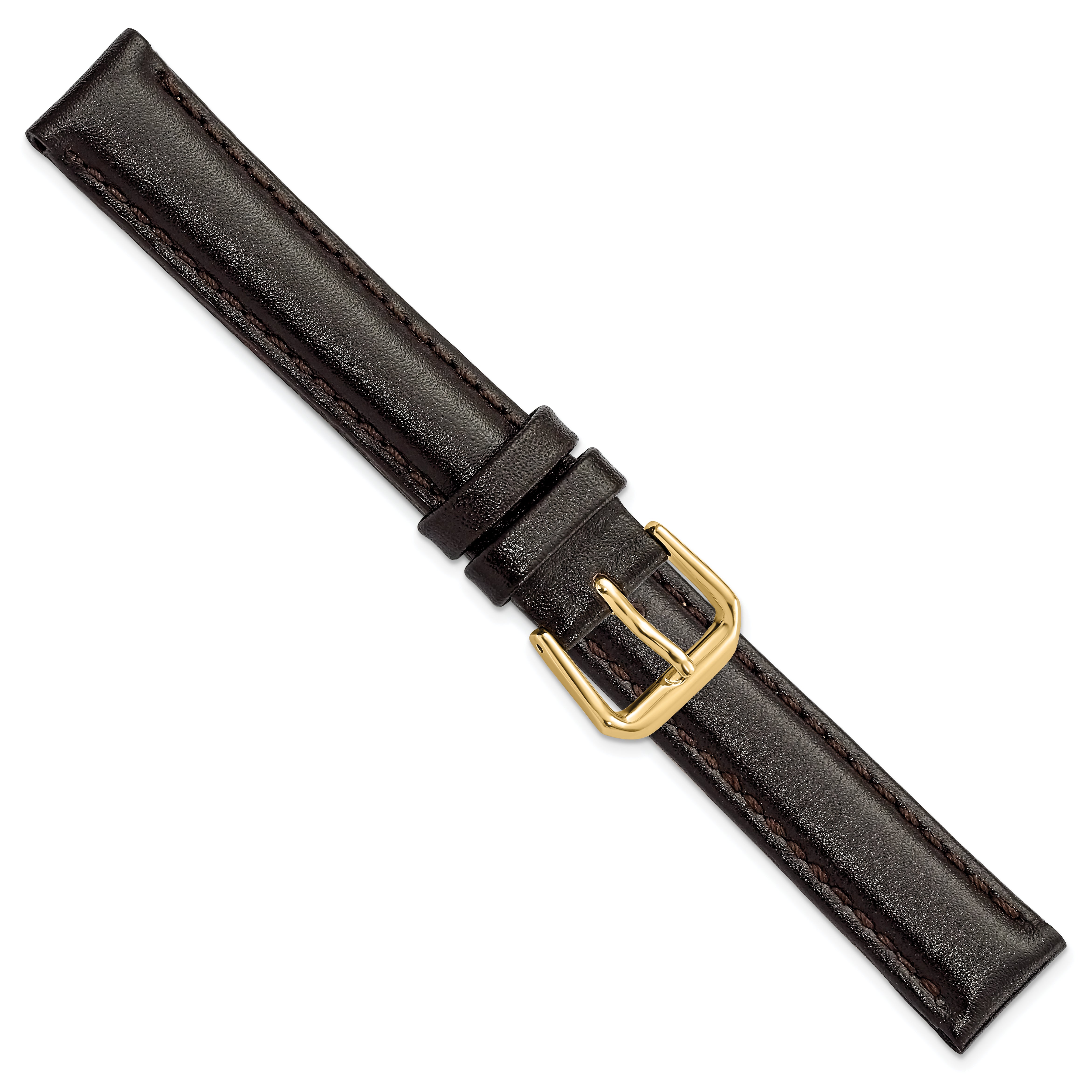 10mm Dark Brown Smooth Leather with Gold-tone Buckle 6.75 inch Watch Band