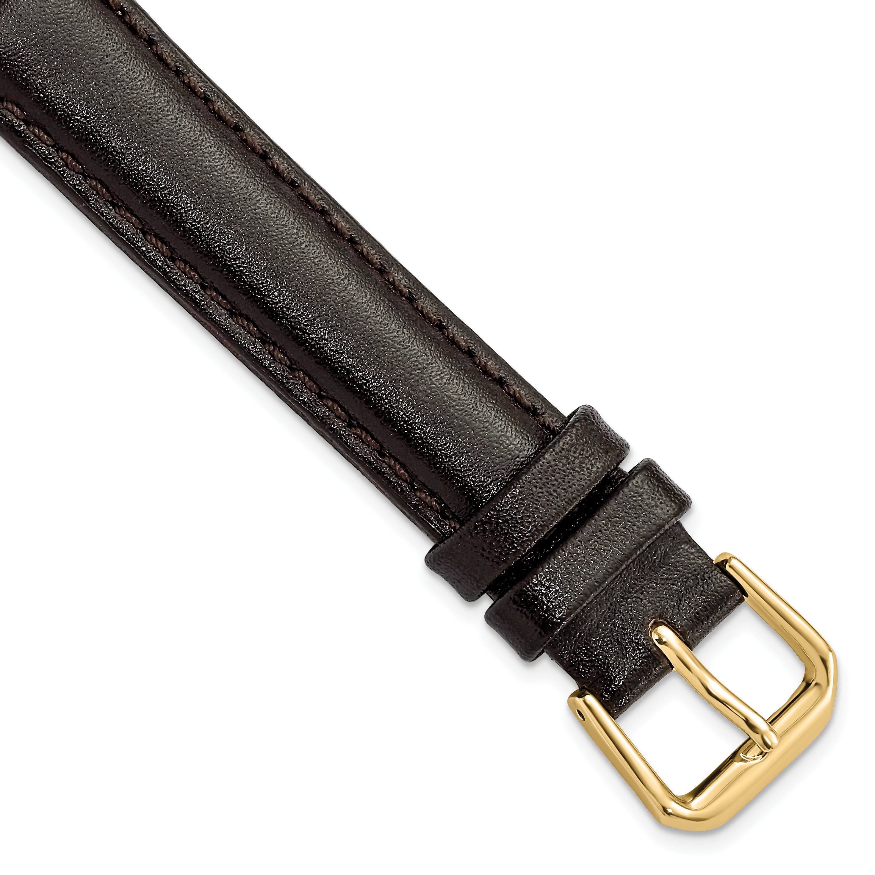 DeBeer 15mm Dark Brown Smooth Leather with Gold-tone Buckle 7.5 inch Watch Band