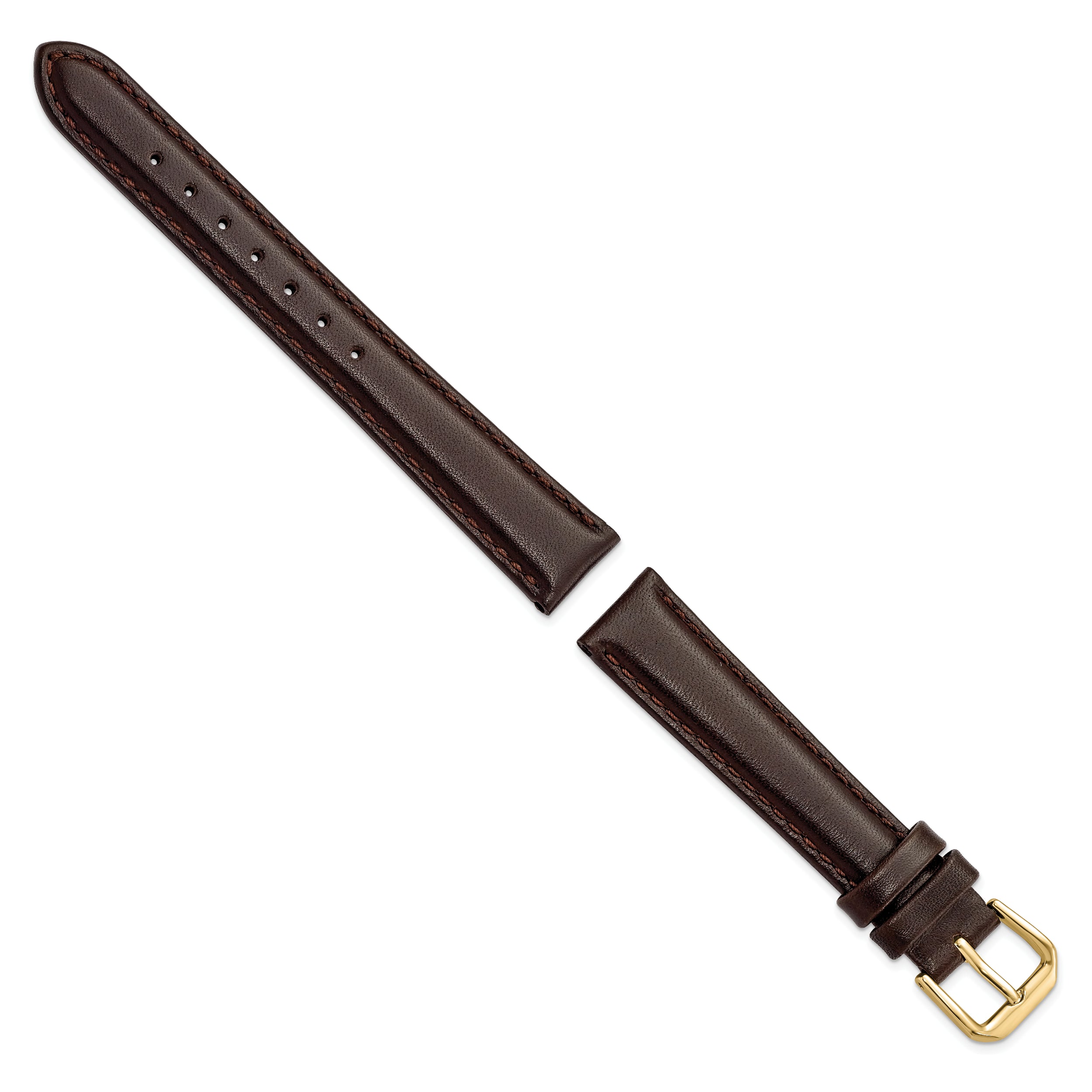 10mm Dark Brown Smooth Leather with Gold-tone Buckle 6.75 inch Watch Band