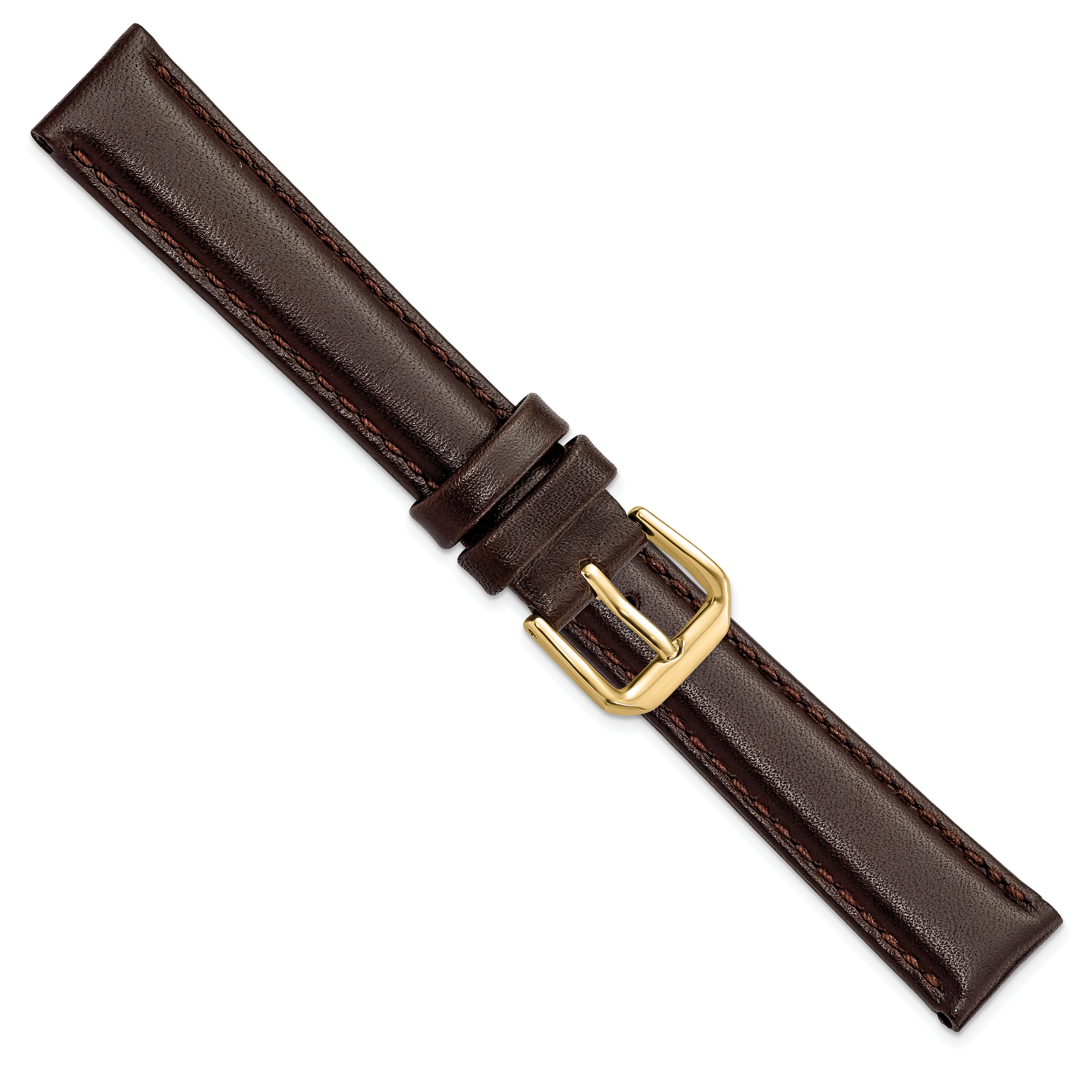 10mm Dark Brown Smooth Leather with Gold-tone Buckle 6.75 inch Watch Band