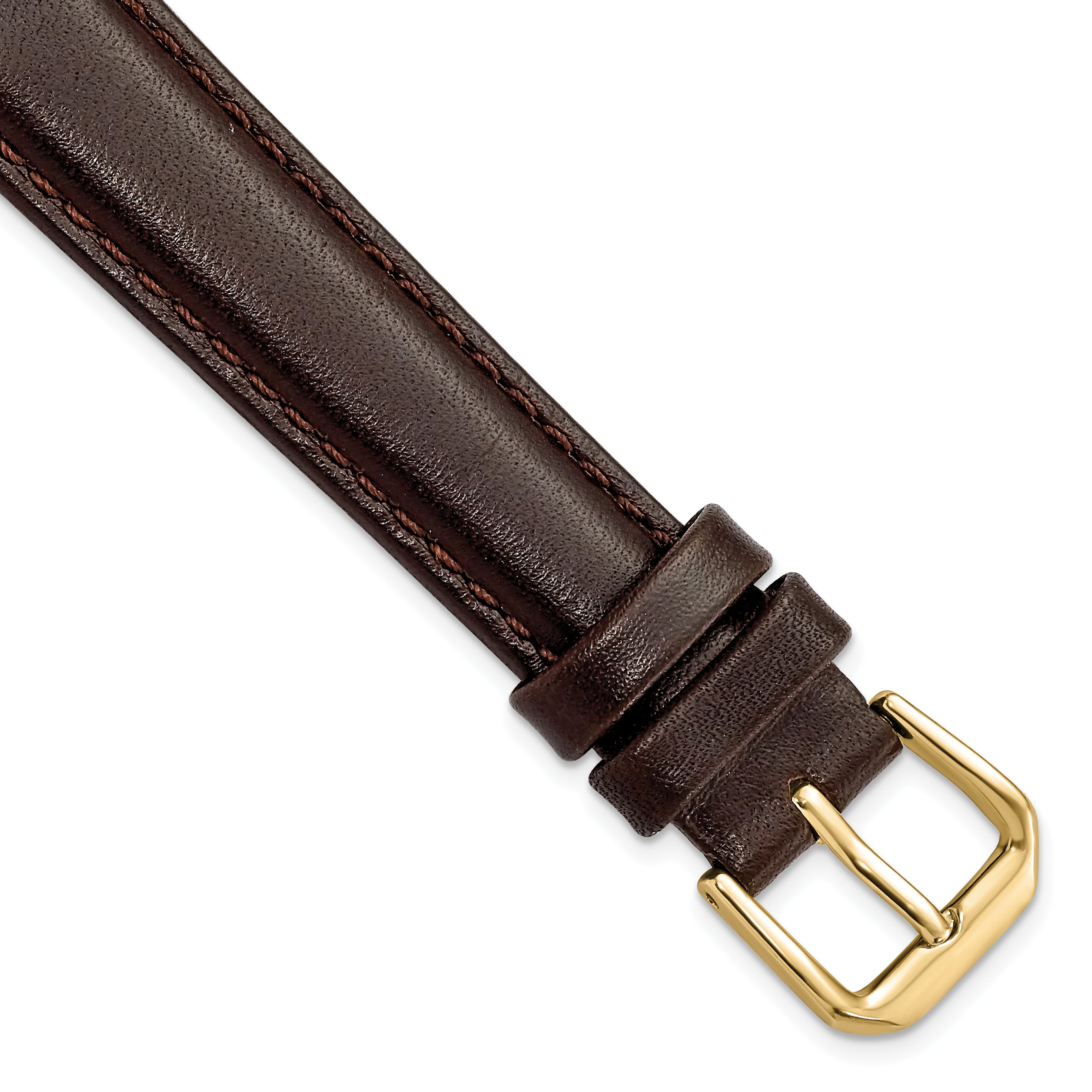 DeBeer 16mm Dark Brown Smooth Leather with Gold-tone Buckle 7.5 inch Watch Band