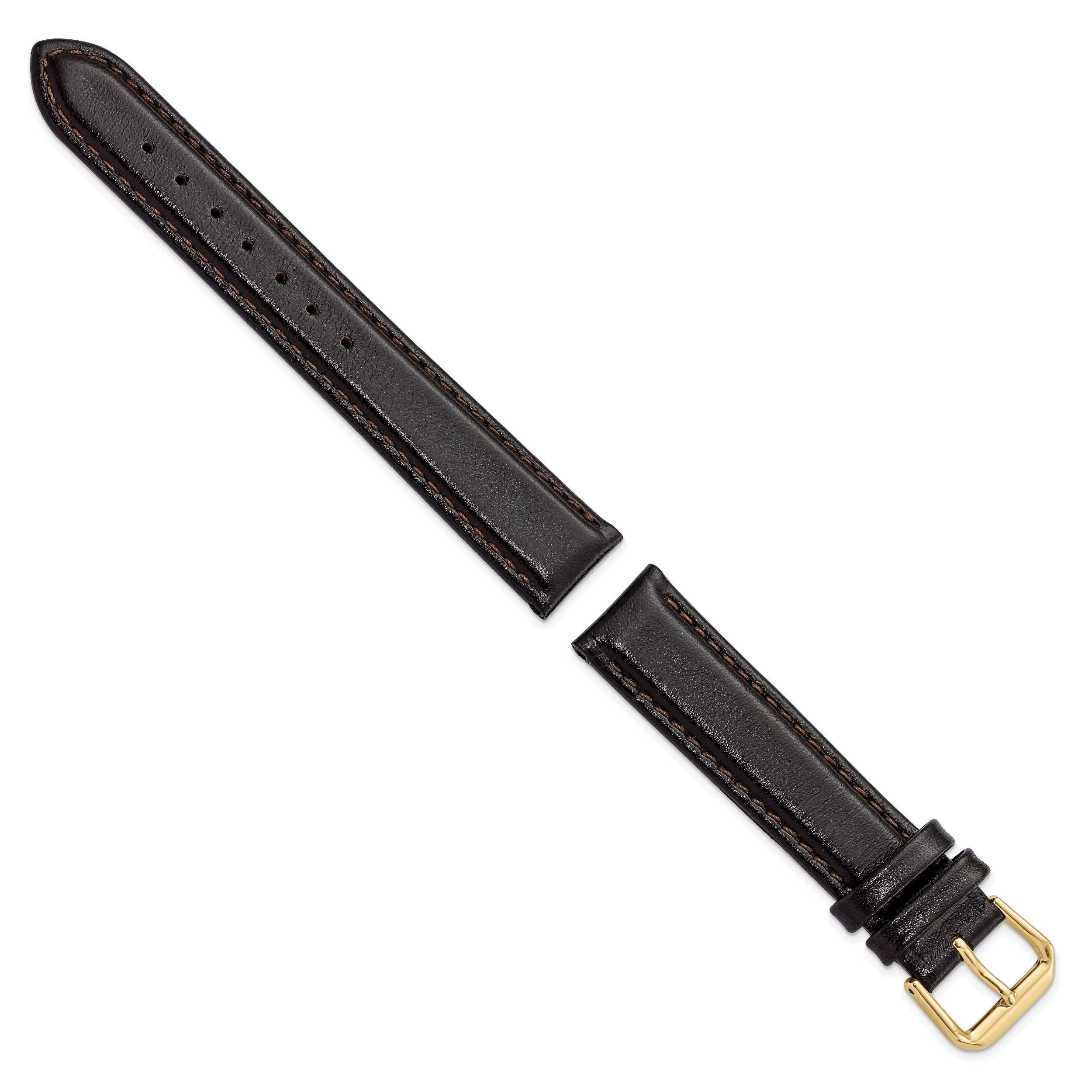 10mm Dark Brown Smooth Leather with Gold-tone Buckle 6.75 inch Watch Band