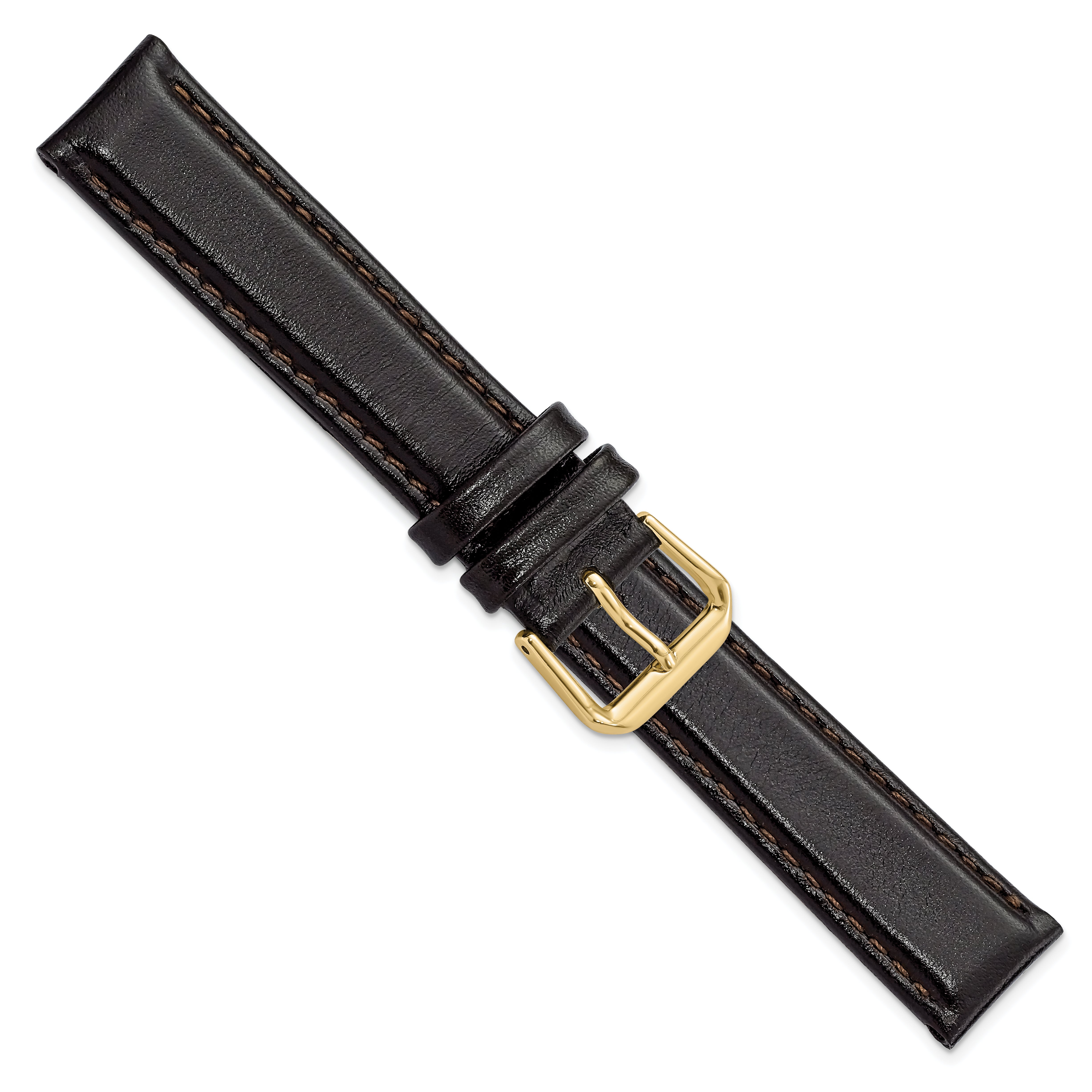 10mm Dark Brown Smooth Leather with Gold-tone Buckle 6.75 inch Watch Band