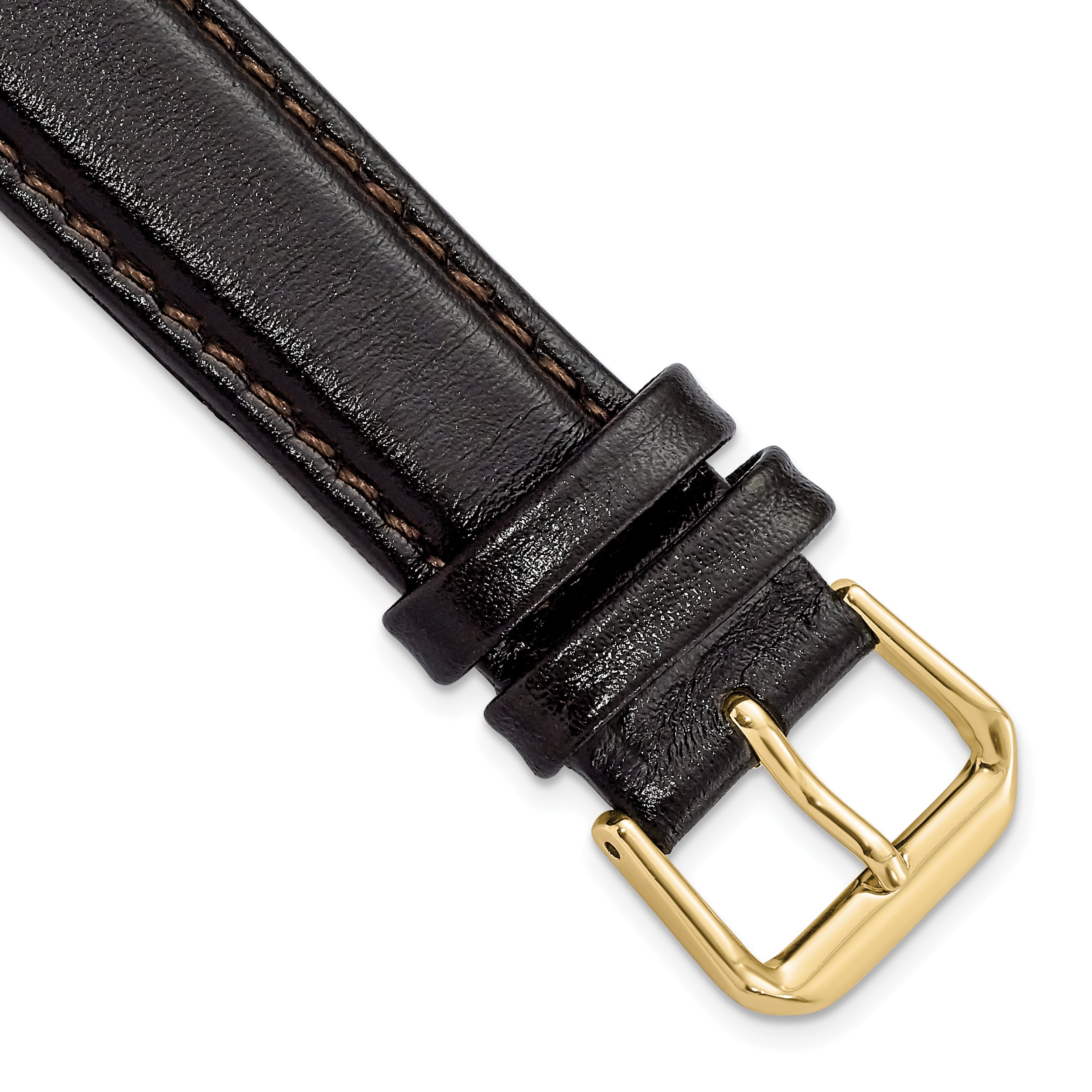 DeBeer 17mm Dark Brown Smooth Leather with Gold-tone Buckle 7.5 inch Watch Band