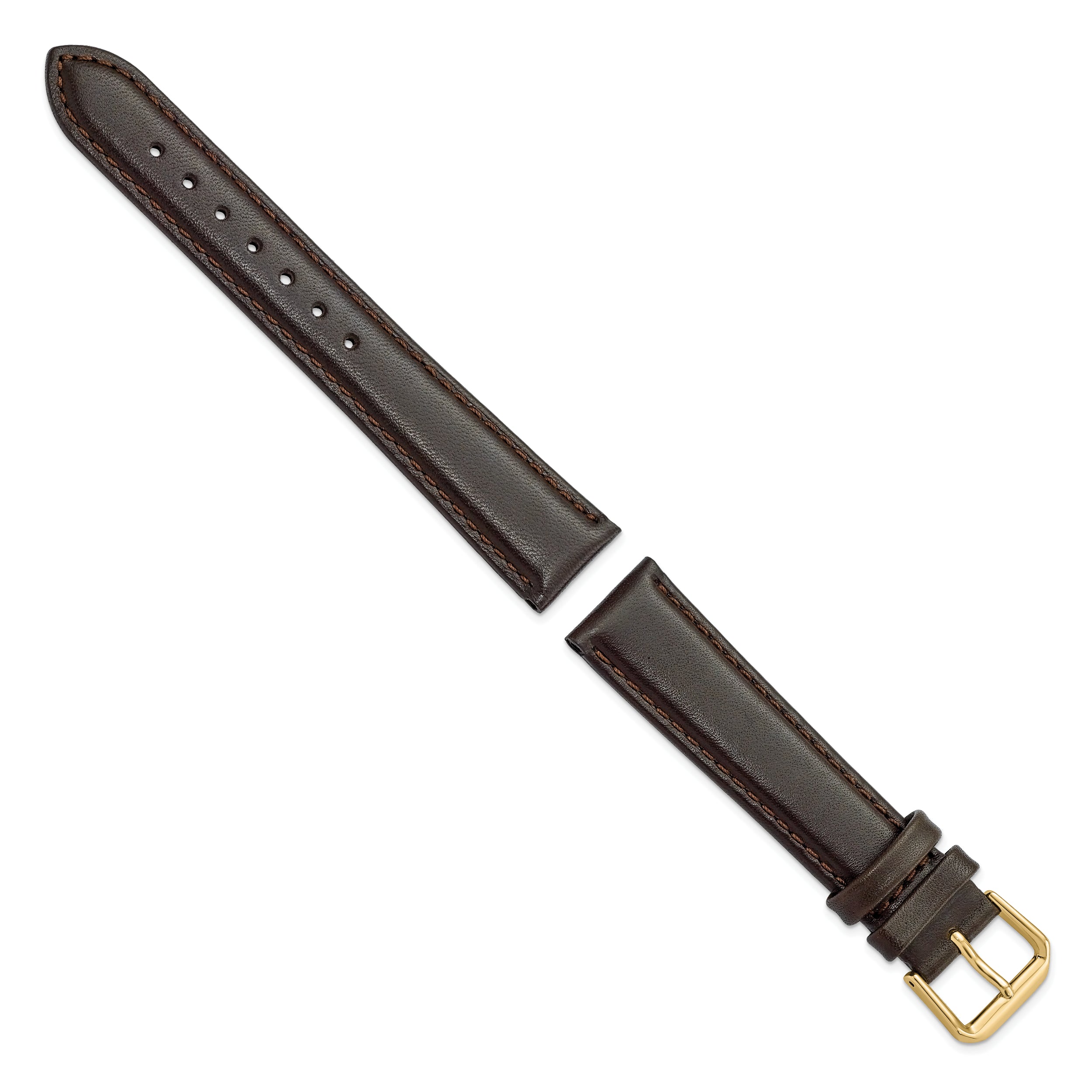 10mm Dark Brown Smooth Leather with Gold-tone Buckle 6.75 inch Watch Band